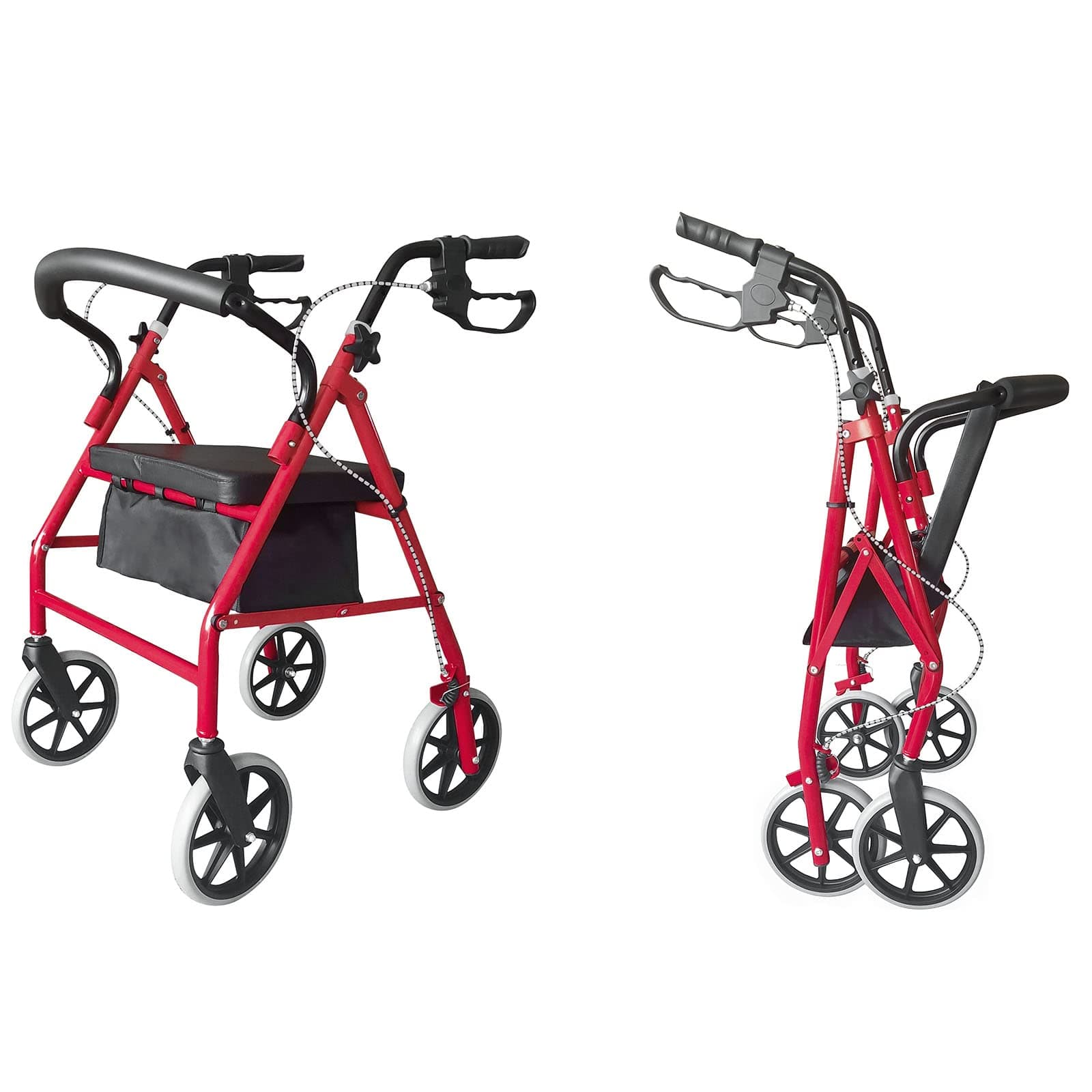 Folding Four Wheel Rollator, Lightweight Mobility Walker with Seat & Carry Bag, Mobility Aid for Elderly Disabled (Red)