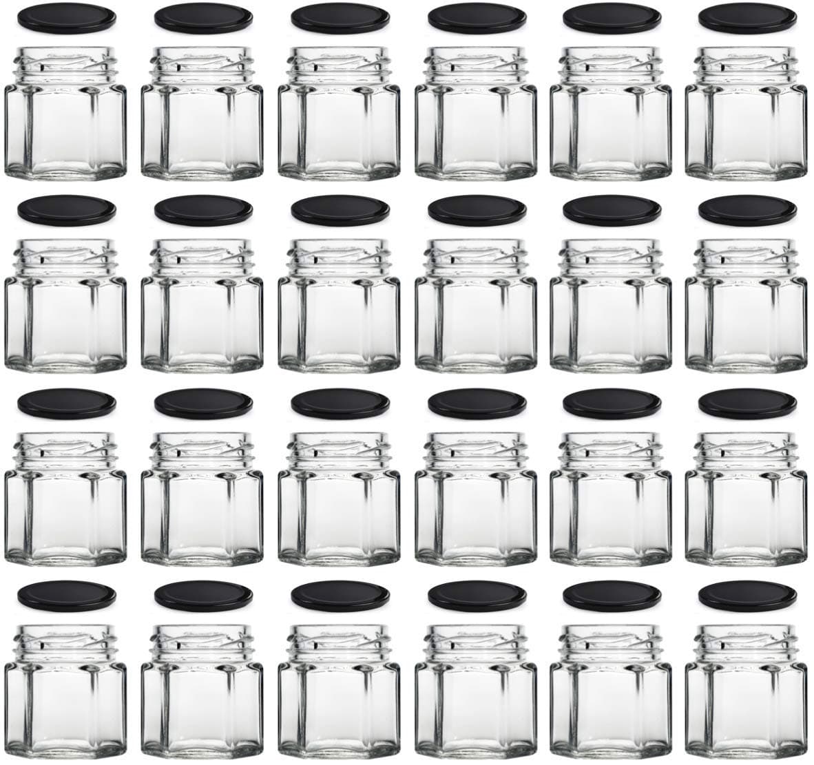 Empty Refillable Mutlipurpose Hexagonal Cosmetic Glass Pot Mason Jar with Black Lid for DIY Gifts Cosmetics Creams Balms Face Scrub Face Cream Body Cream for home Beauty Parlour 45ml