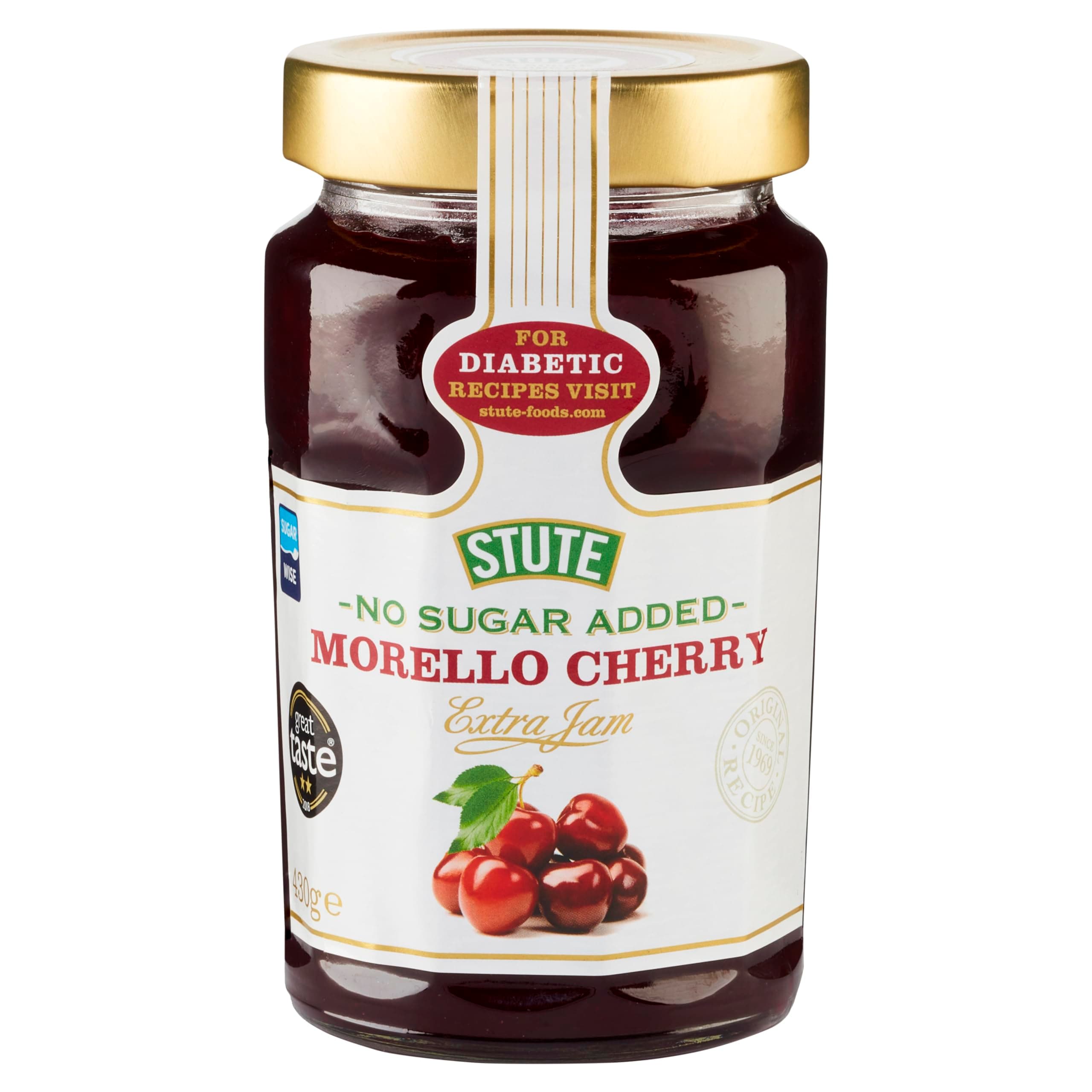Stute No Sugar Added Diabetic Morello Cherry Extra Jam, 15.17 oz ℮ 430 g مربى الكرز الموريلو الخالي من السكر لمرضى السكر