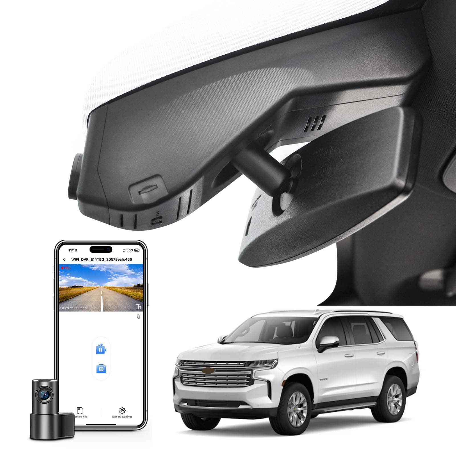 Mangoal Front 4K & Rear 1080P Dash Cam Custom fit for 12th Gen Suburban / 5th Gen Tahoe 2021-2022, Integrated OEM Look, UHD 2160P Video, WiFi & App, G-Sensor, Loop Recording, 128GB Card