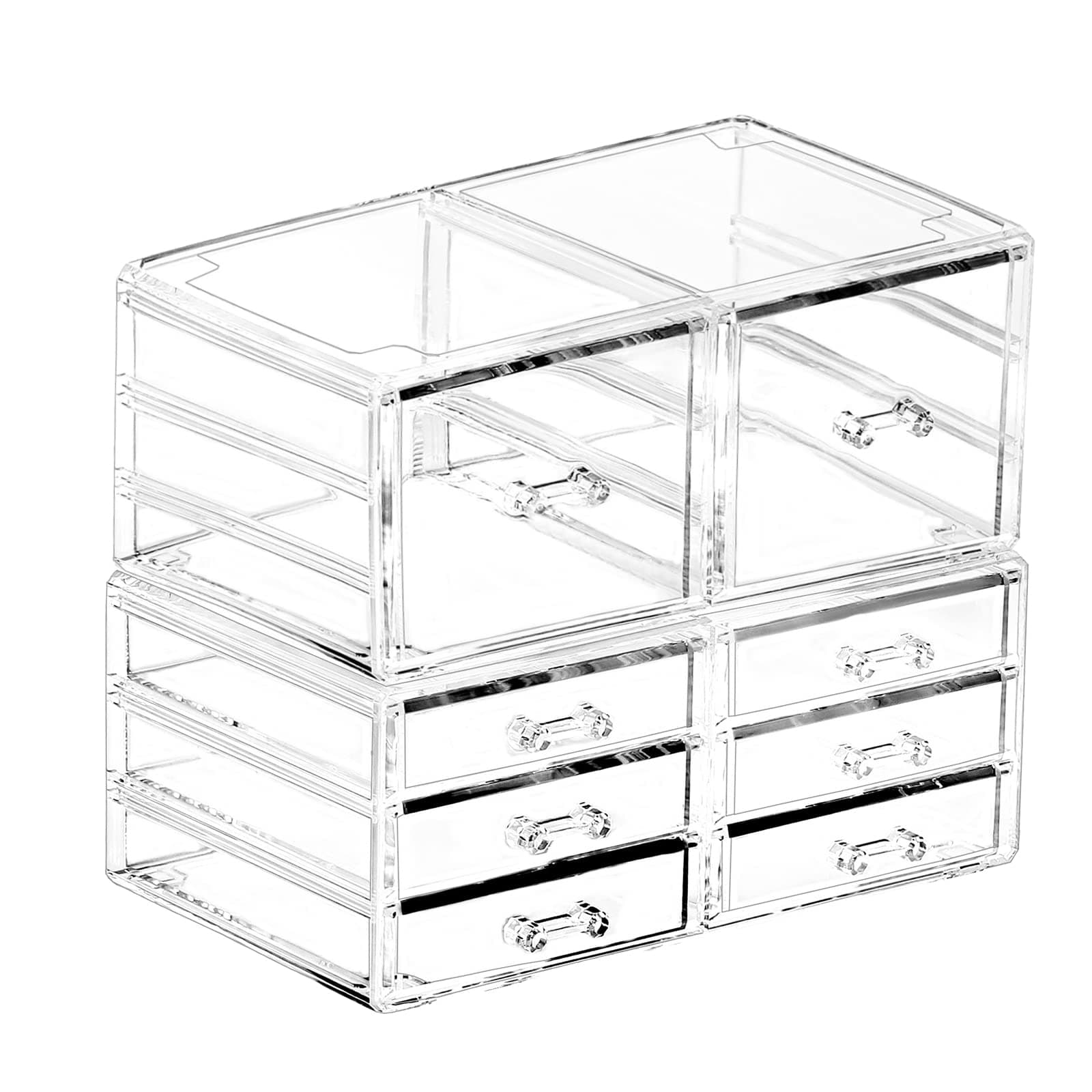Cq acrylic Clear Stacking Make Up Organizers and Storage With 8 Drawers,9.4" Tall Acrylic Medicine Cabinet Organizer,Plastic Desktop Drawers Organizer for Vanity, Undersink, Kitchen Cabinets,bathroom