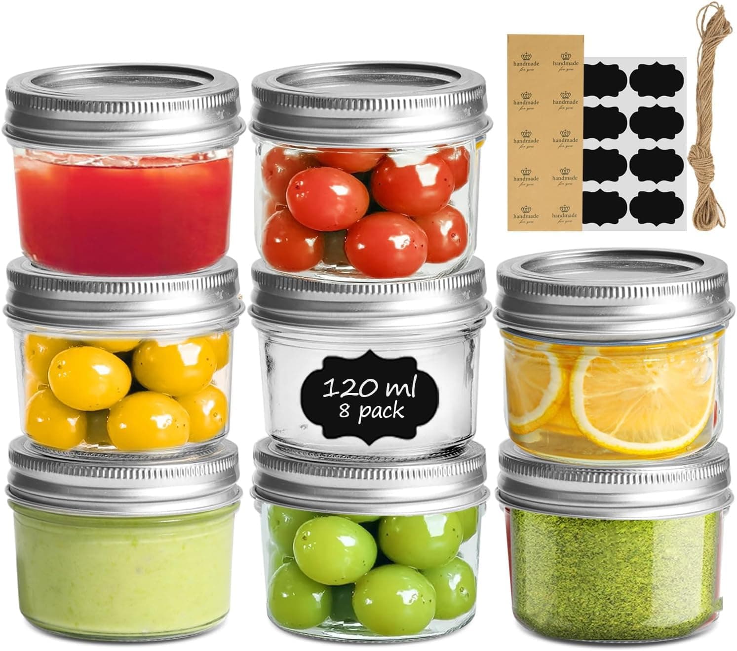 ComSaf Mini Mason Jars 120mL/4oz - 8 Pack, Small Glass Jars with Lids and Seal Bands, Small Glass Canning Jar, Jam Jars, Preserving Jars for Honey, Jelly, Dessert, Shower Wedding Favors, DIY Decor