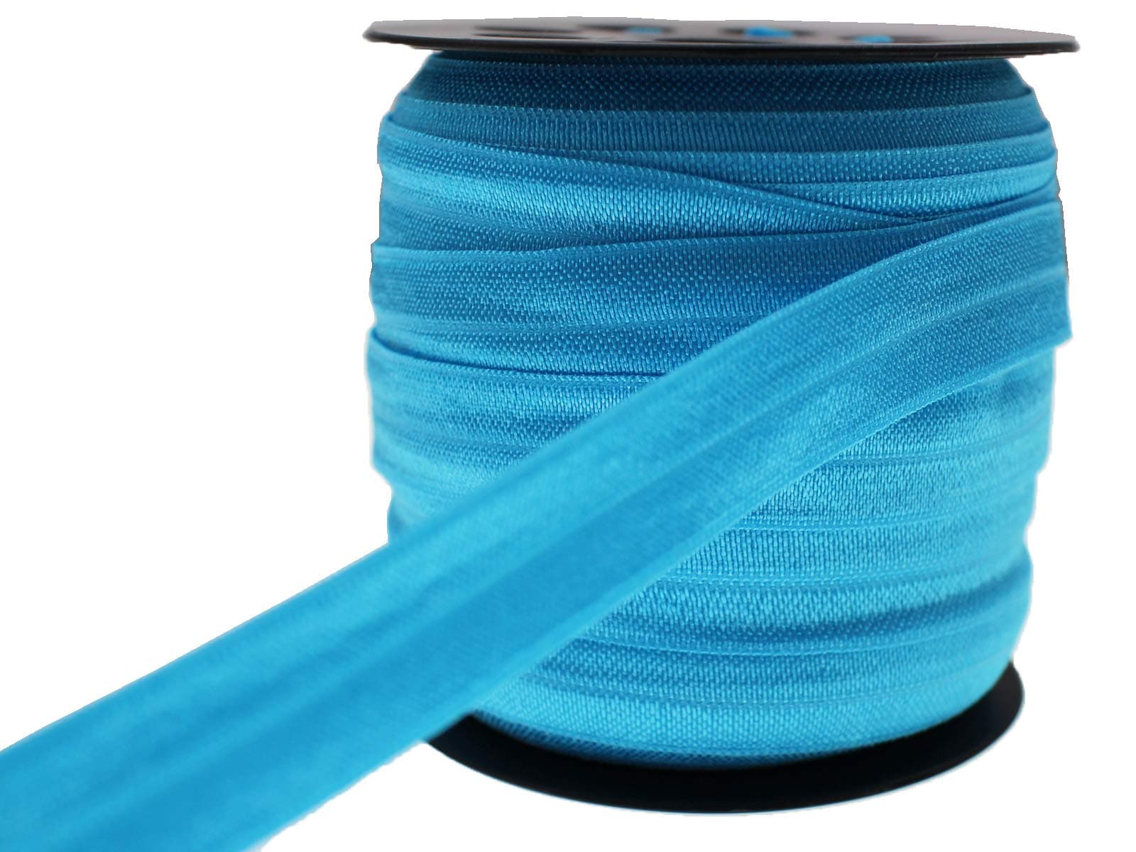 Lake Blue Fold Over Elastic 5/8 inch 15mm Elastic Bands for Sewing 40 Yards Wide Elastic Headbands Stretchy Ribbon for Crafts-Elastic Straps Trim for Girls Hair Ties-Bow-DIY Projects-Clothes
