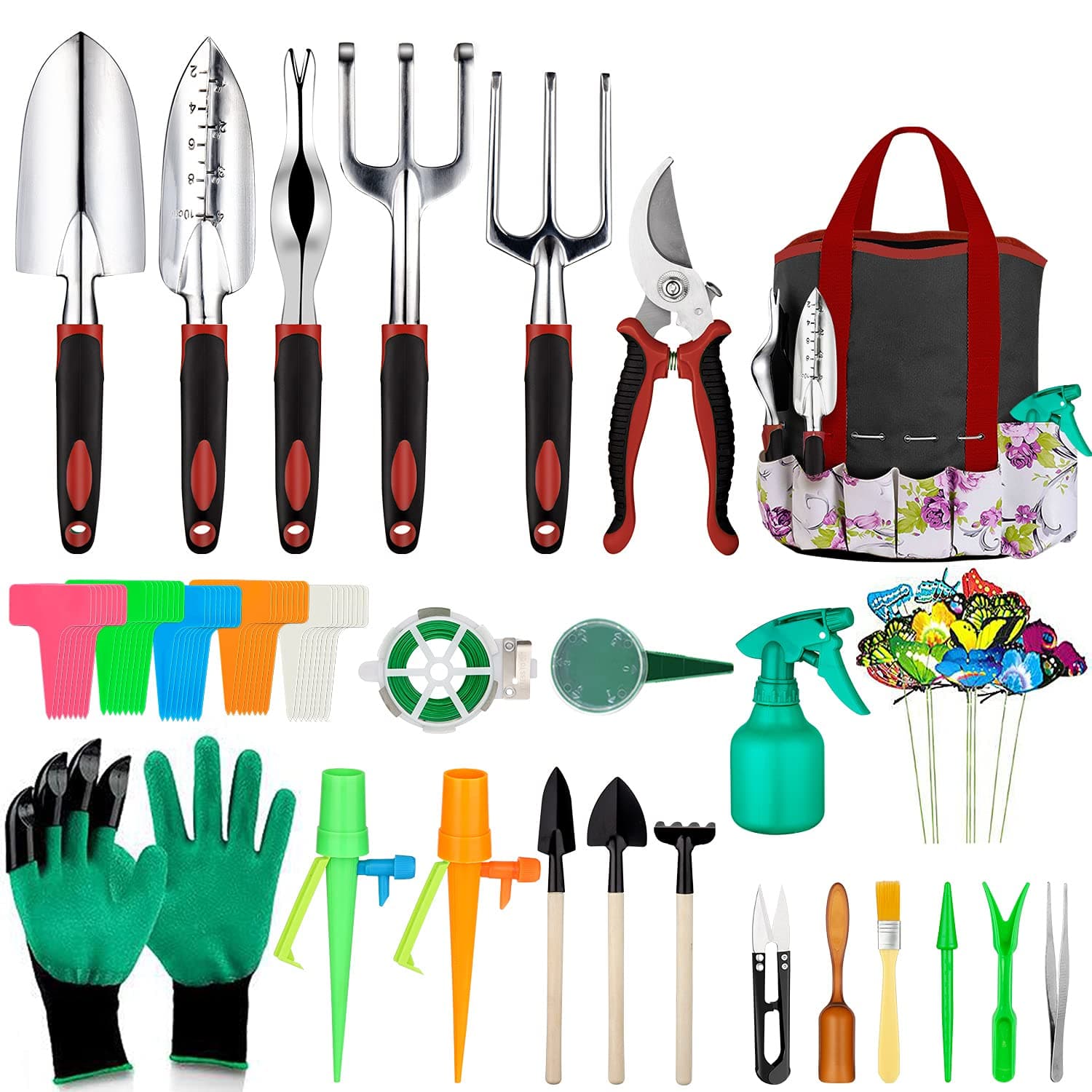 Garden Tools Set 83 Piece, Succulent Tools Set Included, Heavy Duty Aluminum Gardening Tools for Gardening, Non-Slip Ergonomic Handle, Durable Storage Tote Bag, Gifts for Men Women