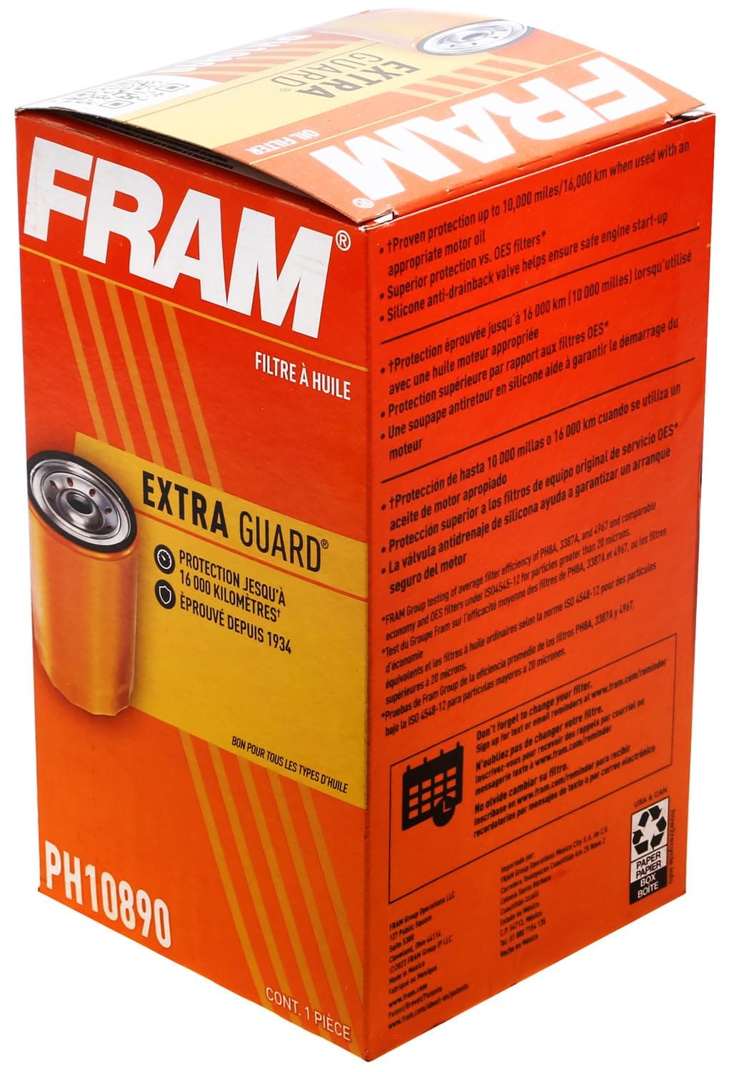 FRAM EG+ PH10890P 10K Mile Change Automotive Replacement Interval Spin-On Engine Oil Filter for Select Vehicle Model Years, Vehicle Engine Protection Oil Filter for Everyday Drivers