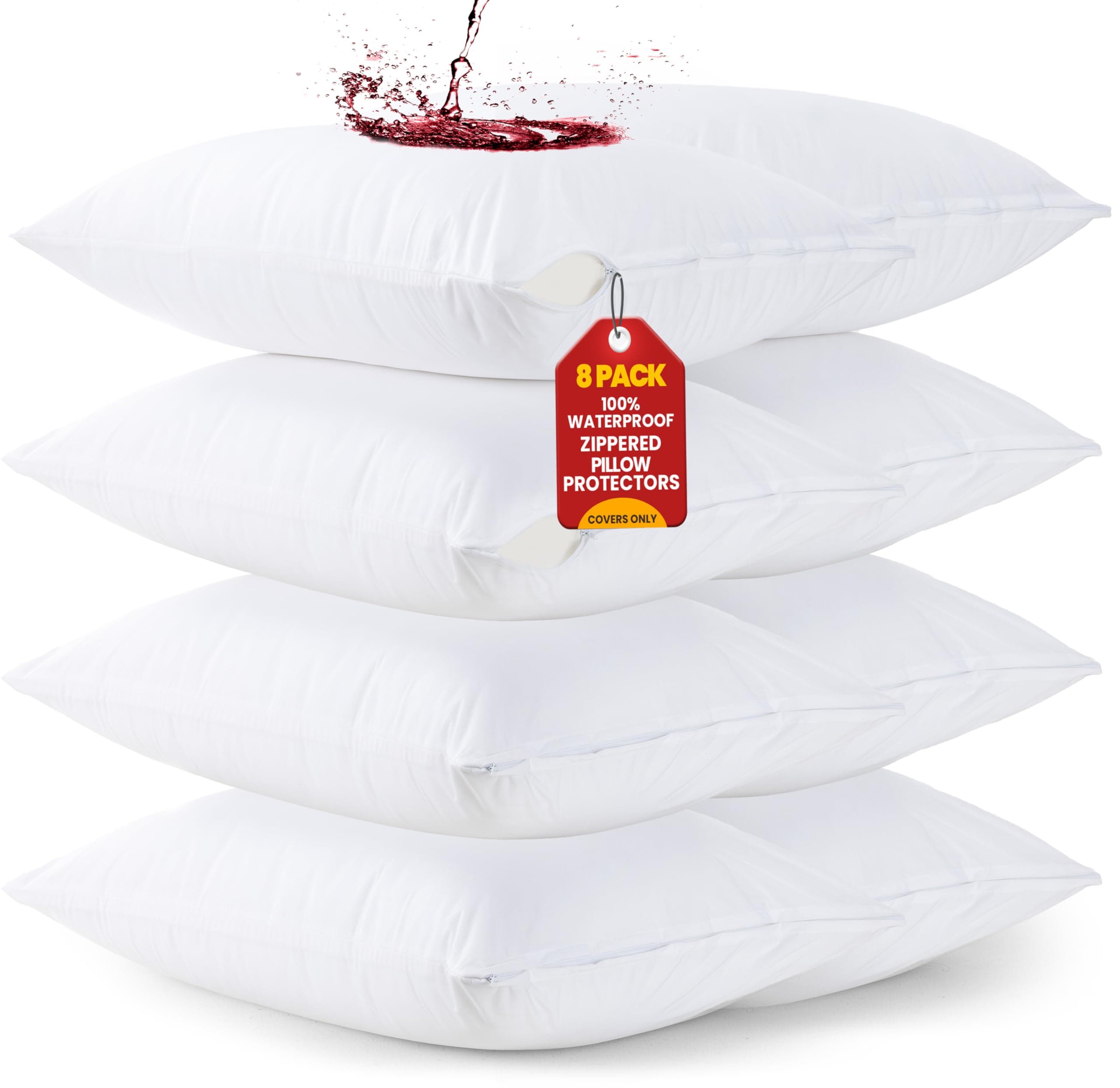 Utopia Bedding 8 Pack Waterproof Pillow Protectors with Zipper Queen Size (White), Bed Bug and Dust Mite Proof Pillow case Covers, Moisture Wicking Pillow Encasements 20 x 28 Inches