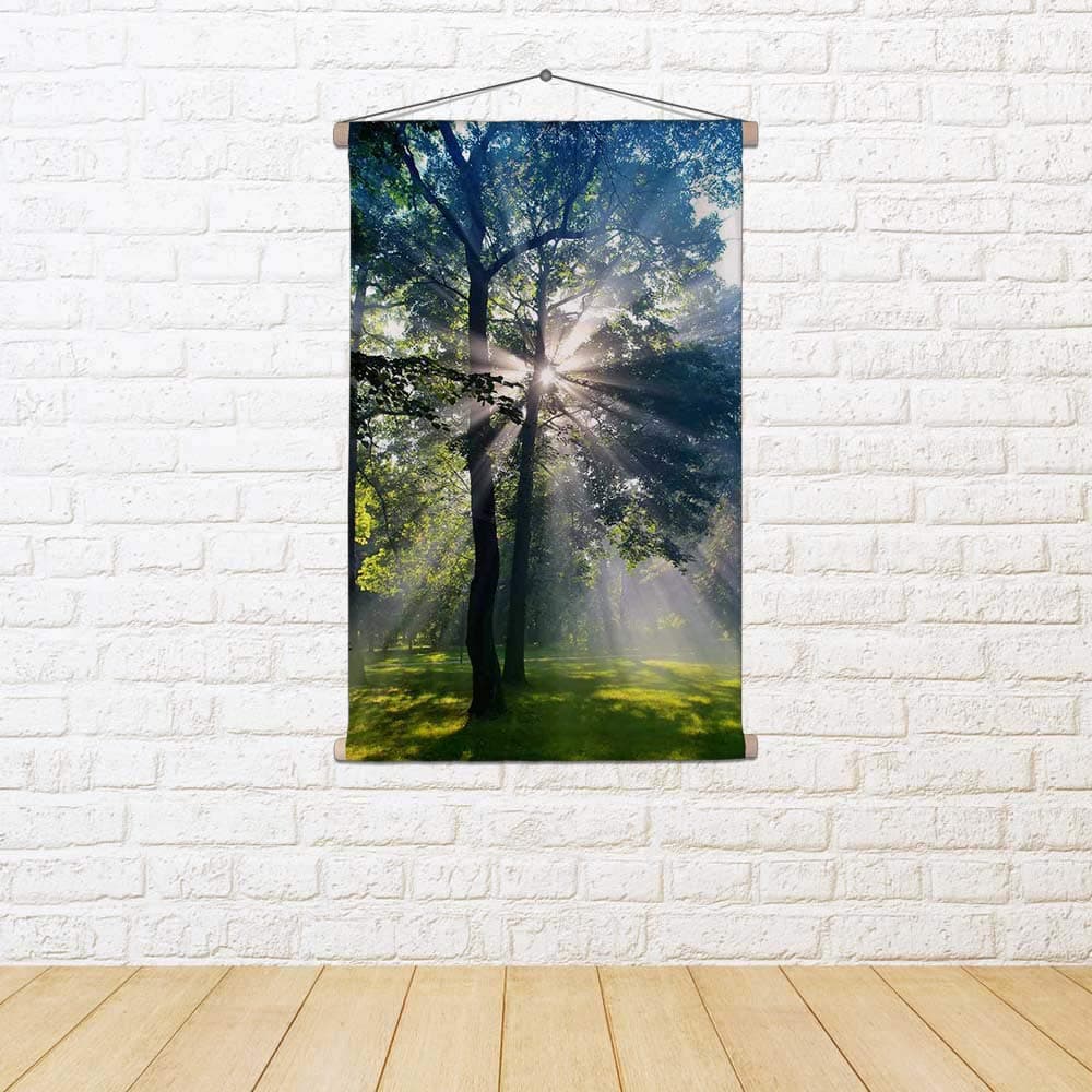 ArtzFolio Forest Sun Lights Like God Is Speaking Canvas Fabric Painting Tapestry | Scroll Art Hanging 30 x 45 inch (76 x 114 cms)