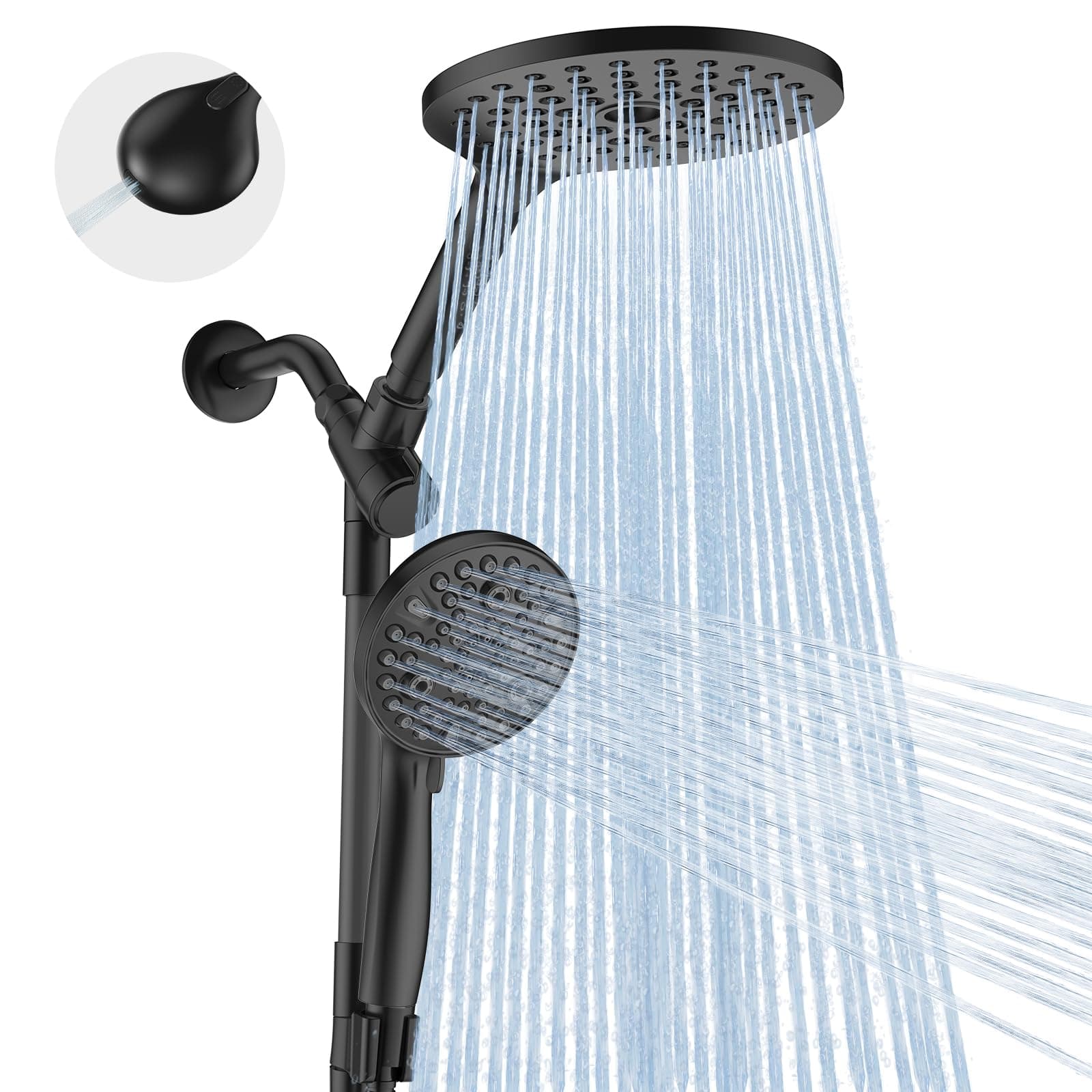 MakeFit Dual Handheld Shower Head Combo, 2-in-1 Rain Shower Heads System 8 Inch Rainfall Shower Head and 10 Modes High Pressure Hand Held Showerhead with Built-in Power Wash