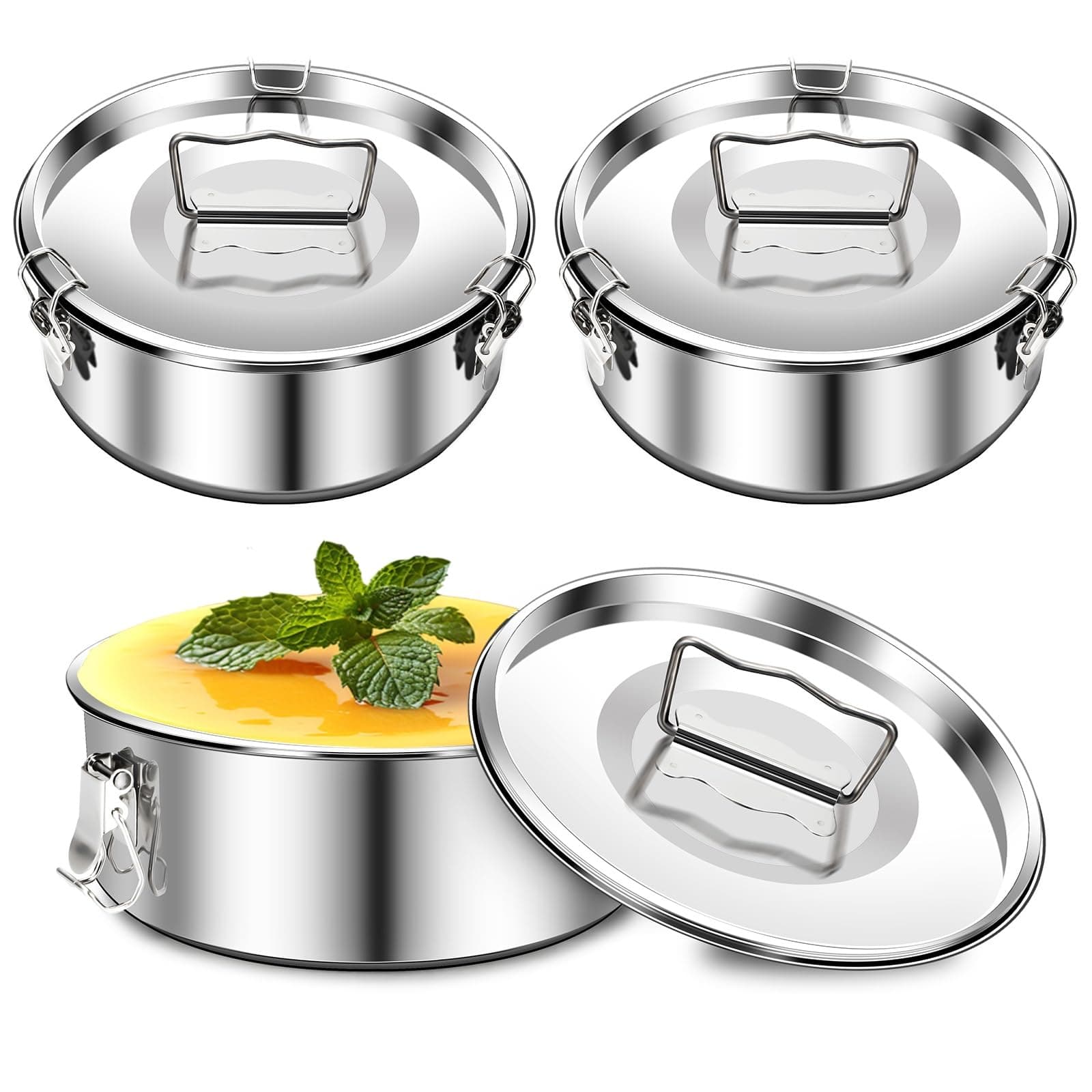 3 Pack Flan Mold with Lid 1.5QT Stainless Steel Flan Pan Compatible with 6 Quart Pot Large Capacity Maker Container for Baking Making Cheese Cake Chocolate Pudding(1.5QT, 7.5 x 3 Inch)