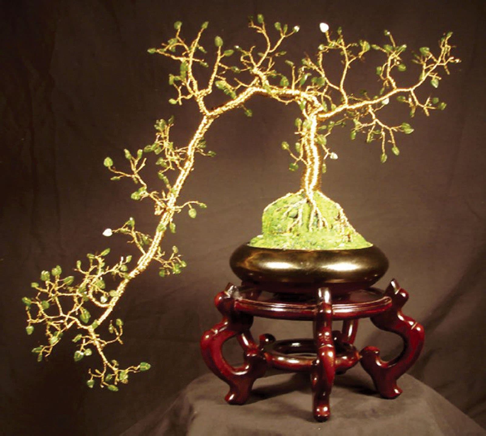 Jade Cascade - Wire Tree Sculpture, By Sal Villano