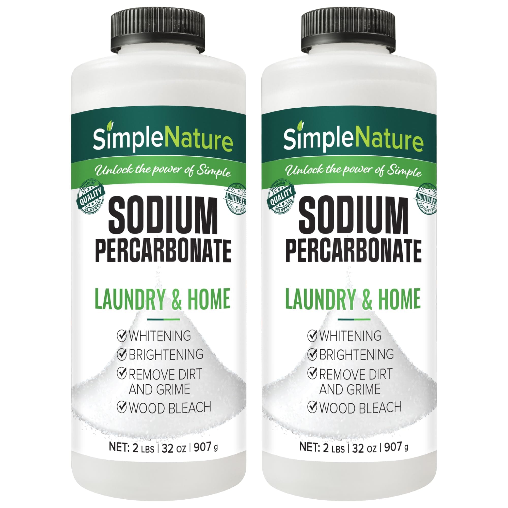SimpleNature Sodium Percarbonate (4 lbs total, 2 pack of 2 lbs) - Versatile Biodegradable Scent-Free Cleaner for Home, Laundry, and Decking - Pure Oxygen Bleach - Convenient Container with Scoop