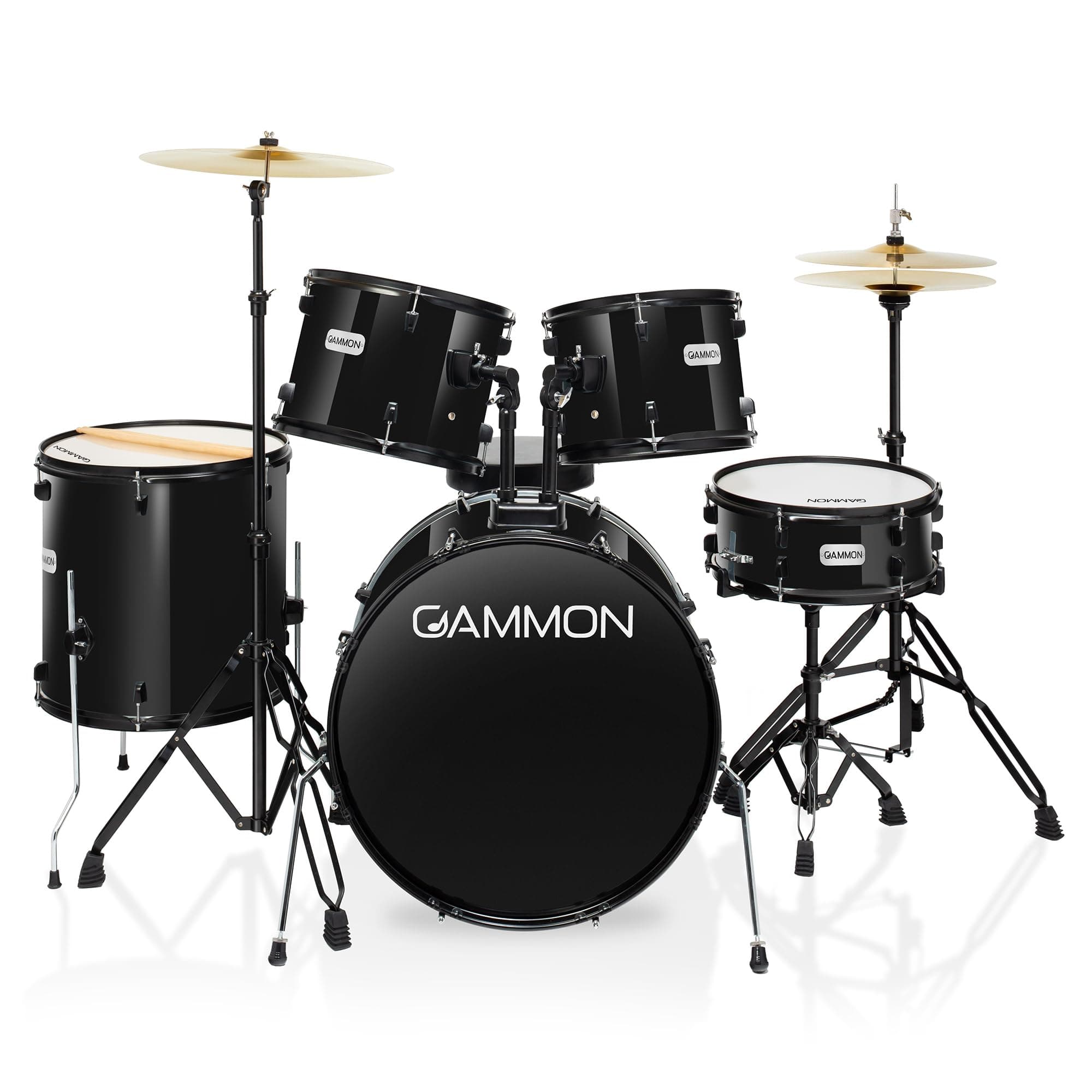 Full Size Complete Adult 5-Piece Drum Set with Cymbals, Stands, Stool, and Sticks - Black