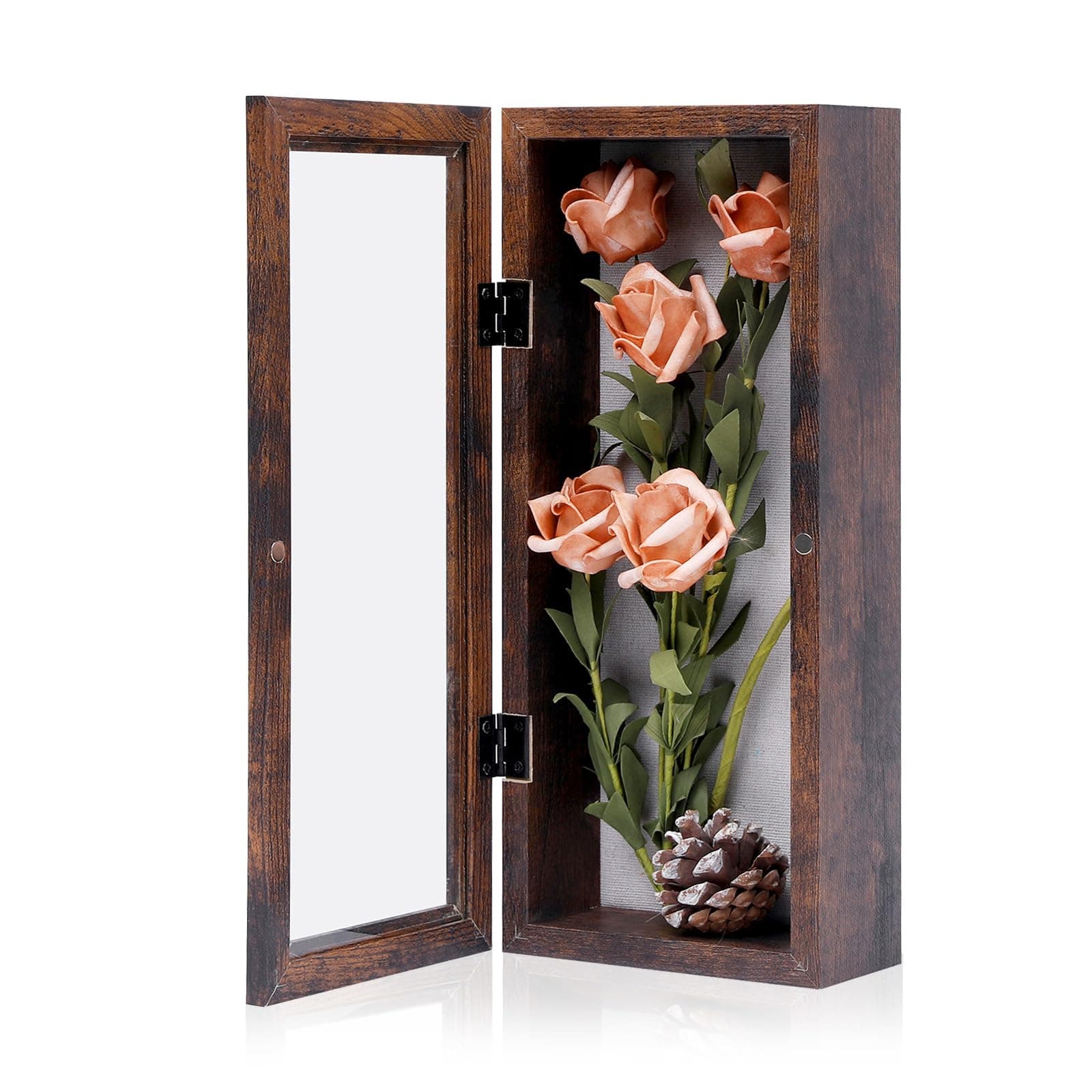 Muzilife 12.5x5 Shadow Box Picture Frame - 2.16" Interior Deep Wood & Glass Display Case Ready to Hang Memory Box Baby Sports Memorabilia, Wedding, Tickets, and Photos, Honey Brown