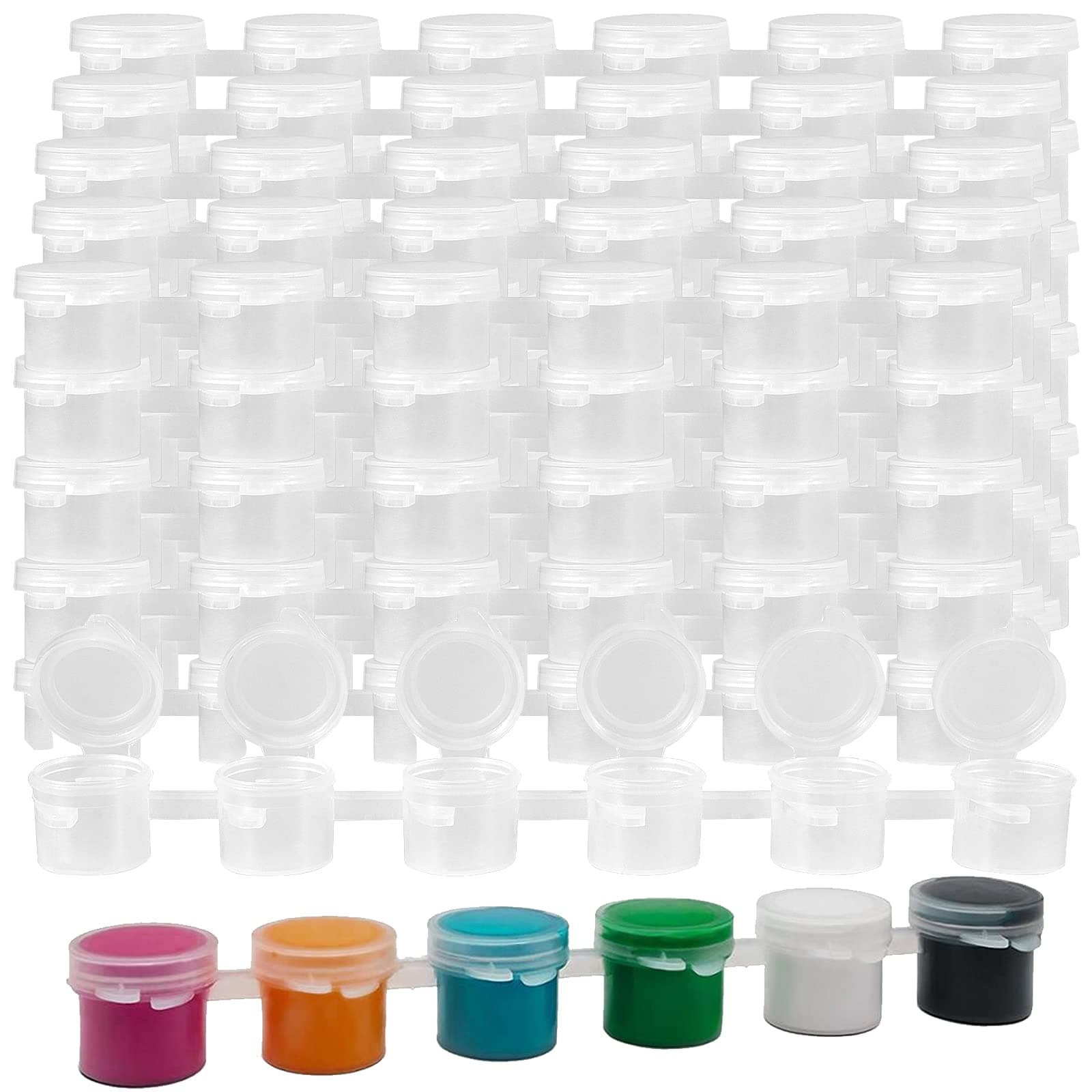 50 Strips 300 Pots 3ml Paint Pots, Mini Paint Pots with Lids, Empty Clear Painting Palette Cups for Organizing Crafts, Art Festivals