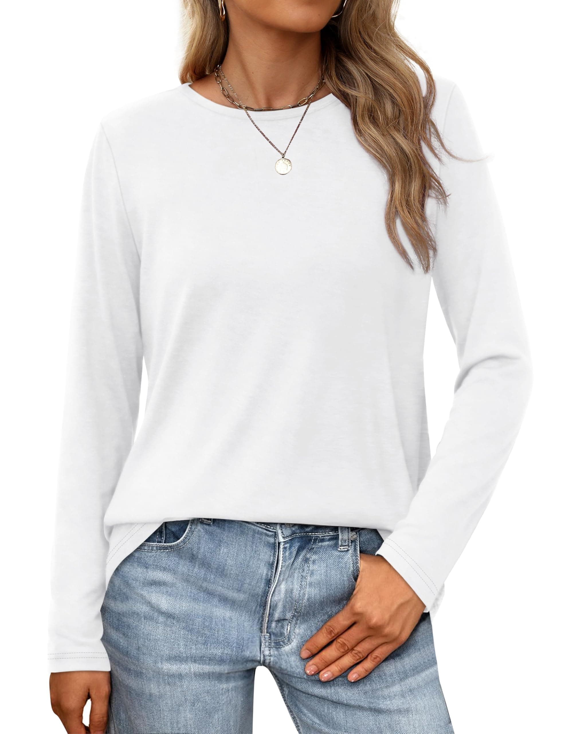 Long Sleeve Shirts for Women Casual Crew Neck Basic Fall Tops Loose Fit Comfy