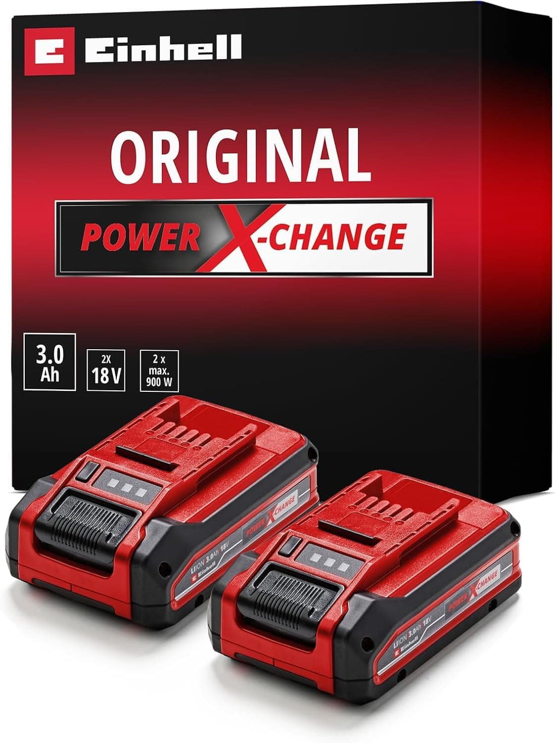 Einhell 18V 3.0Ah Plus Lithium-Ion Battery Twinpack Power X-Change, 2nd Generation, Extra Power for Intensive Operation, 2 x Batteries Universally Compatible with All PXC Machines