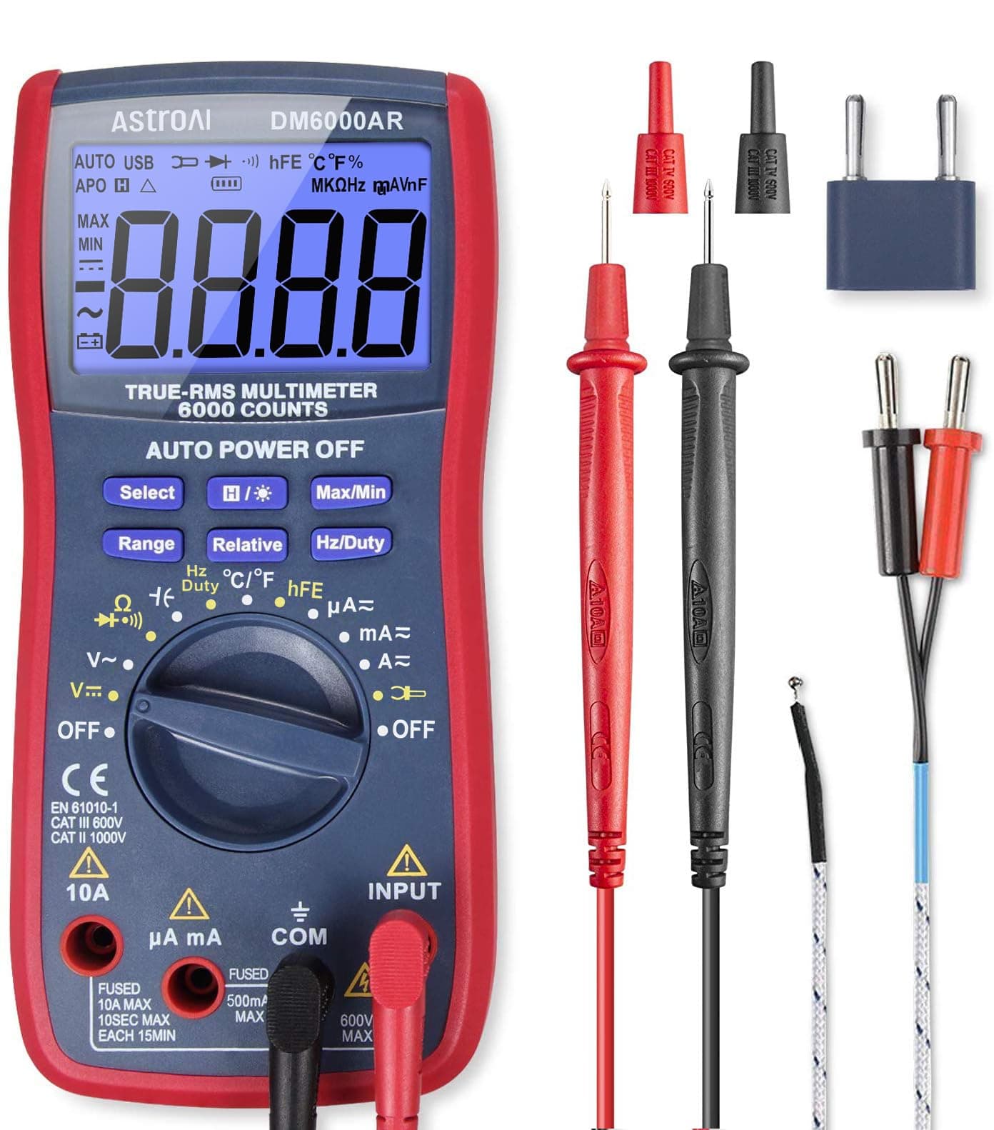 Digital Multimeter and Analyzer TRMS 6000 Counts Volt Meter Ohmmeter Auto-Ranging Tester; Accurately Measures Voltage Current Resistance Diodes Continuity Duty-Cycle Capacitance Temperature
