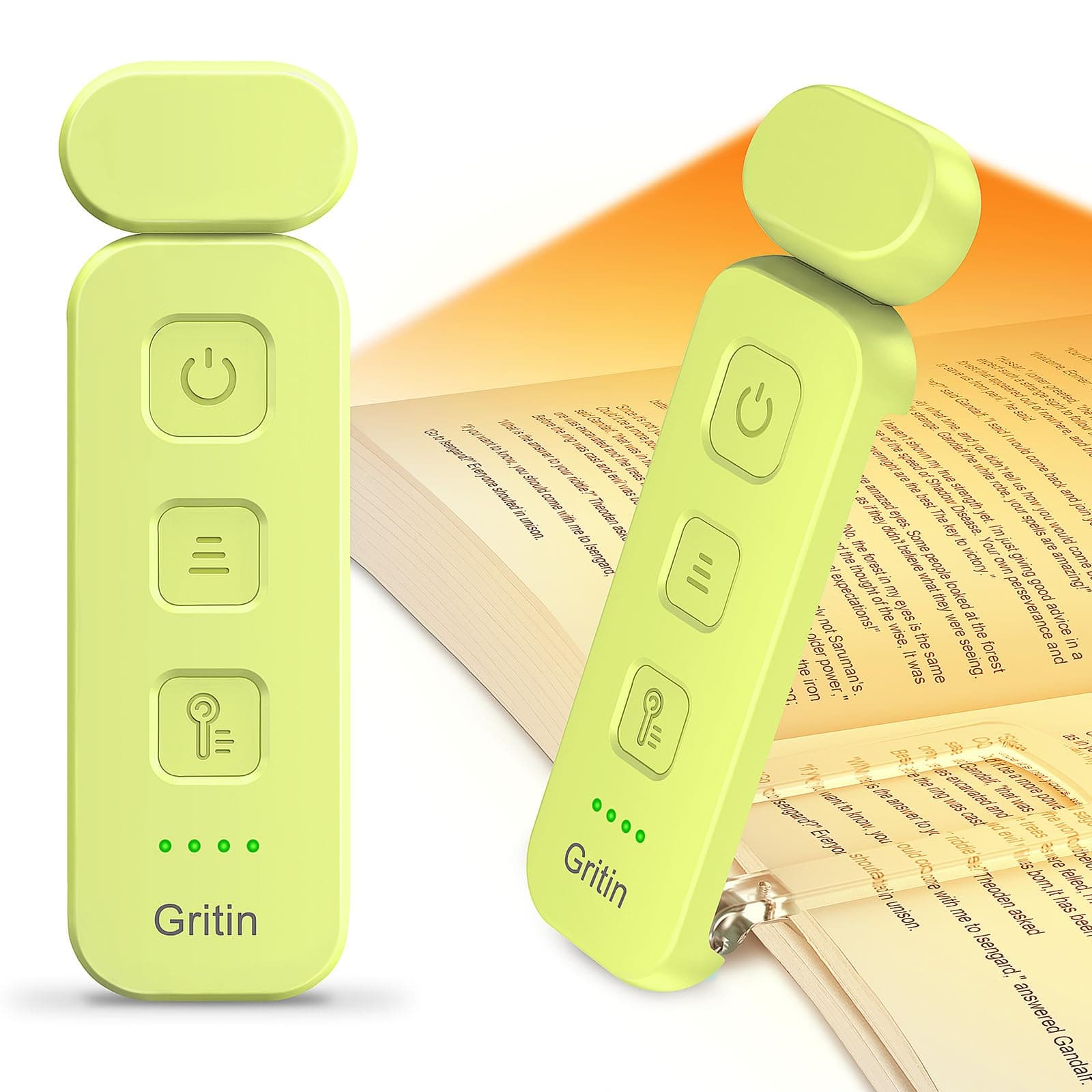 Gritin Reading Light, Rechargeable Book Light for Reading in Bed - Eye Caring 3 Color Temperatures,5-Level Dimmable Brightness, Long Lasting, Compact Size Clip on Book Lamp for Bookworms-Emerald Green