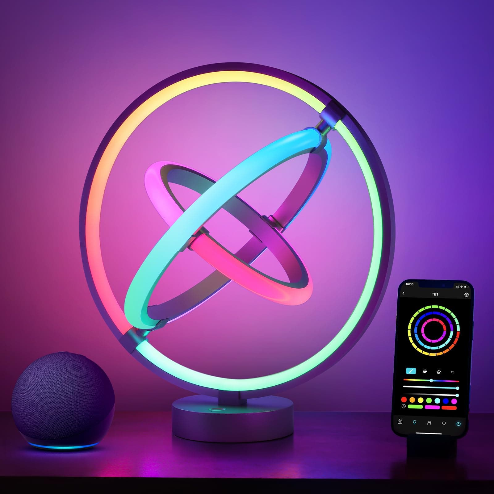 Lepro TB1 AI Table Lamp, Smart LED Lamp with Music Sync, Personalized AI Lighting Designer, Gift, Colour Changing DIY, Voice Cotrol, Works with Alexa & Google Assistant, Bluetooth & 2.4GHz WiFi
