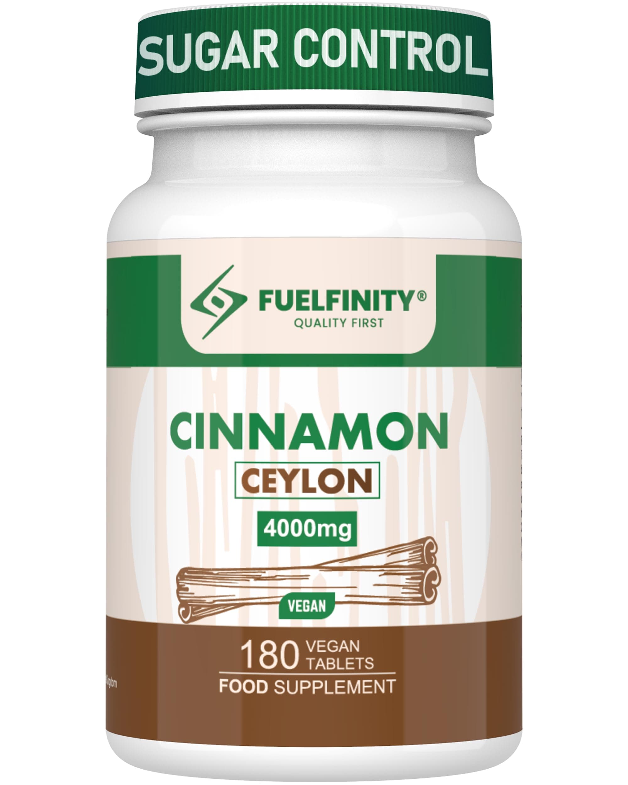 Ceylon Cinnamon Tablets 4000mg - 180 Tablets - Blood Sugar Control Supplement - Made at GMP Standards - High Strength Cinnamon Supplement - FuelFinity® - Vegan (1 Pack)