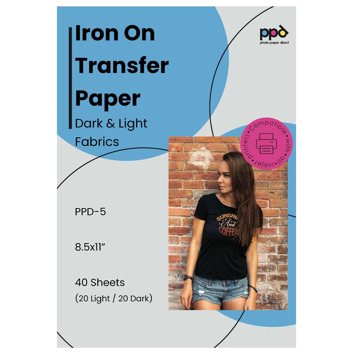 40 Sheets 8.5x11" - Inkjet Iron-on Heat Transfer Paper for Mixed Light & Dark Fabric and T-Shirts - Premium - PPD-5-MIX-40