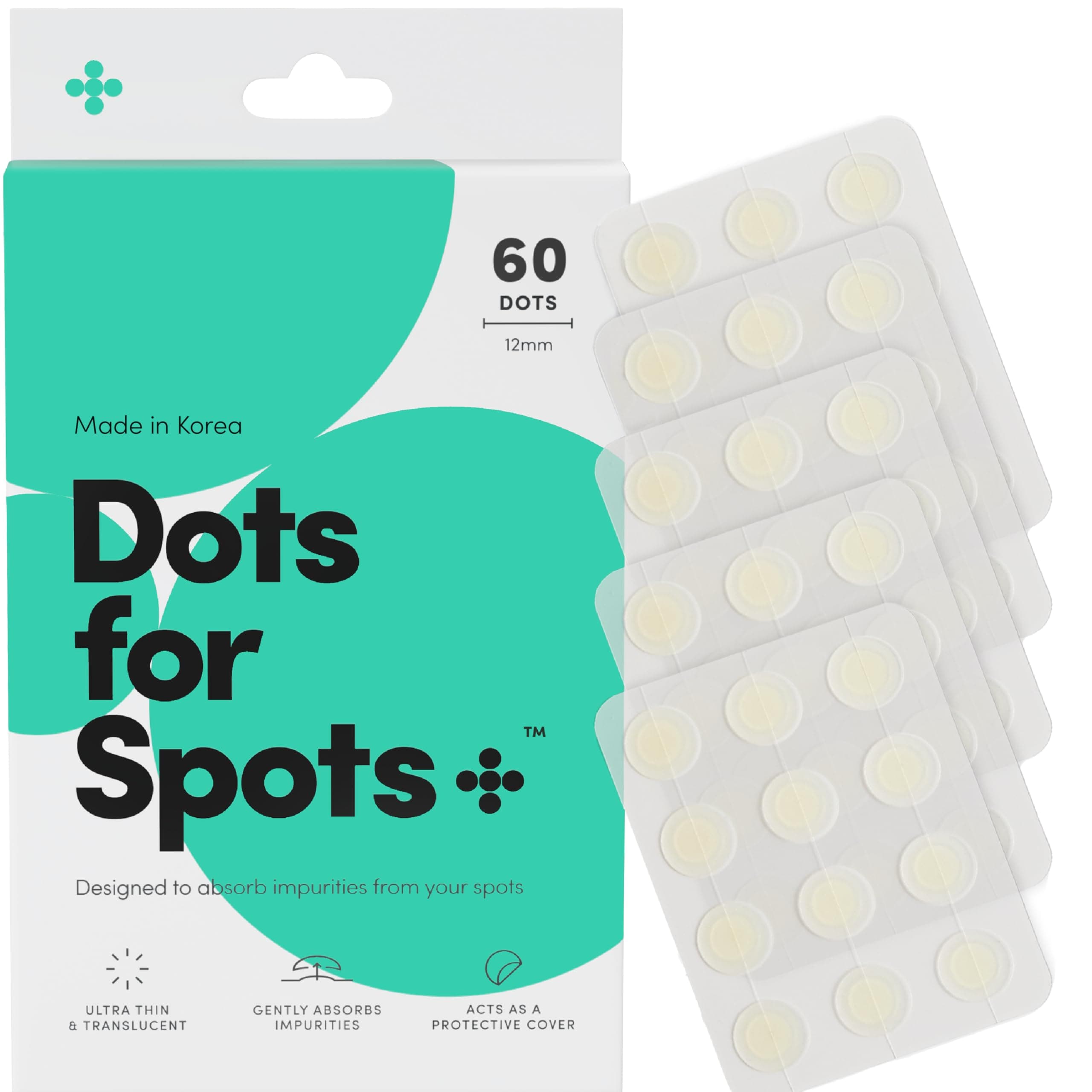 Dots for Spots Acne Patches - Pack Translucent Hydrocolloid Pimple Patch Spot Treatment Stickers for Face and Body - Fast-Acting, Vegan & Cruelty Free Skin Care, 60 Count (Pack of 1)