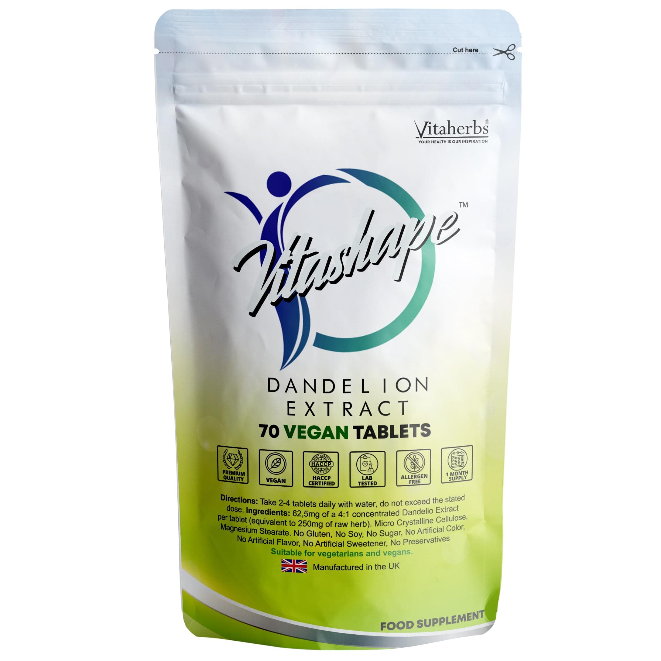 VITASHAPE® - 70 Vegan Tablets | Dandelion Root Extract Water Retention Tablets ✓ Water Balance Support ✓ Detox & Cleanse ✓ Liver Health ✓ Premium Ingredients ✓ Natural Product - Vitaherbs