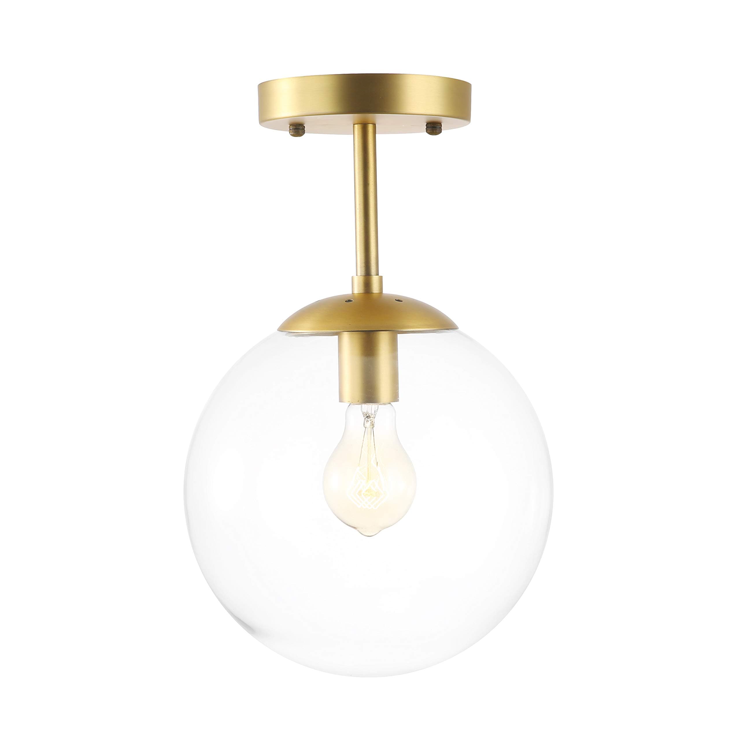 Light SocietyZeno Globe Semi Flush Mount Ceiling Light, Clear Glass with Brass Finish, Contemporary Mid Century Modern Style Lighting Fixture (LS-C176-BRS-CLR)