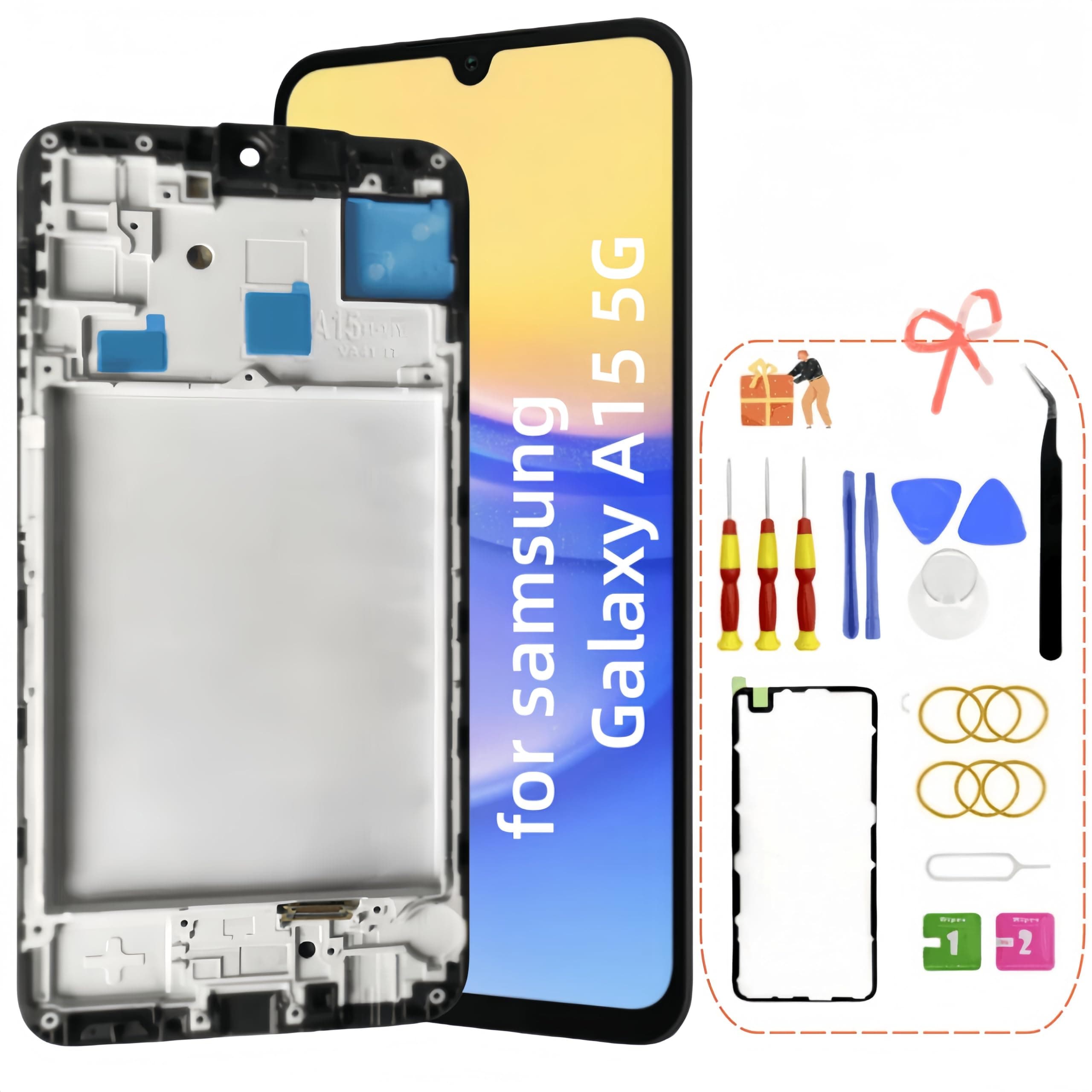 Galaxy A15 5G LCD Display Screen Assembly Replacement for Samsung A15 5G Touch Digitizer Screen with Frame Toolkits A156M/DSN (with Frame)
