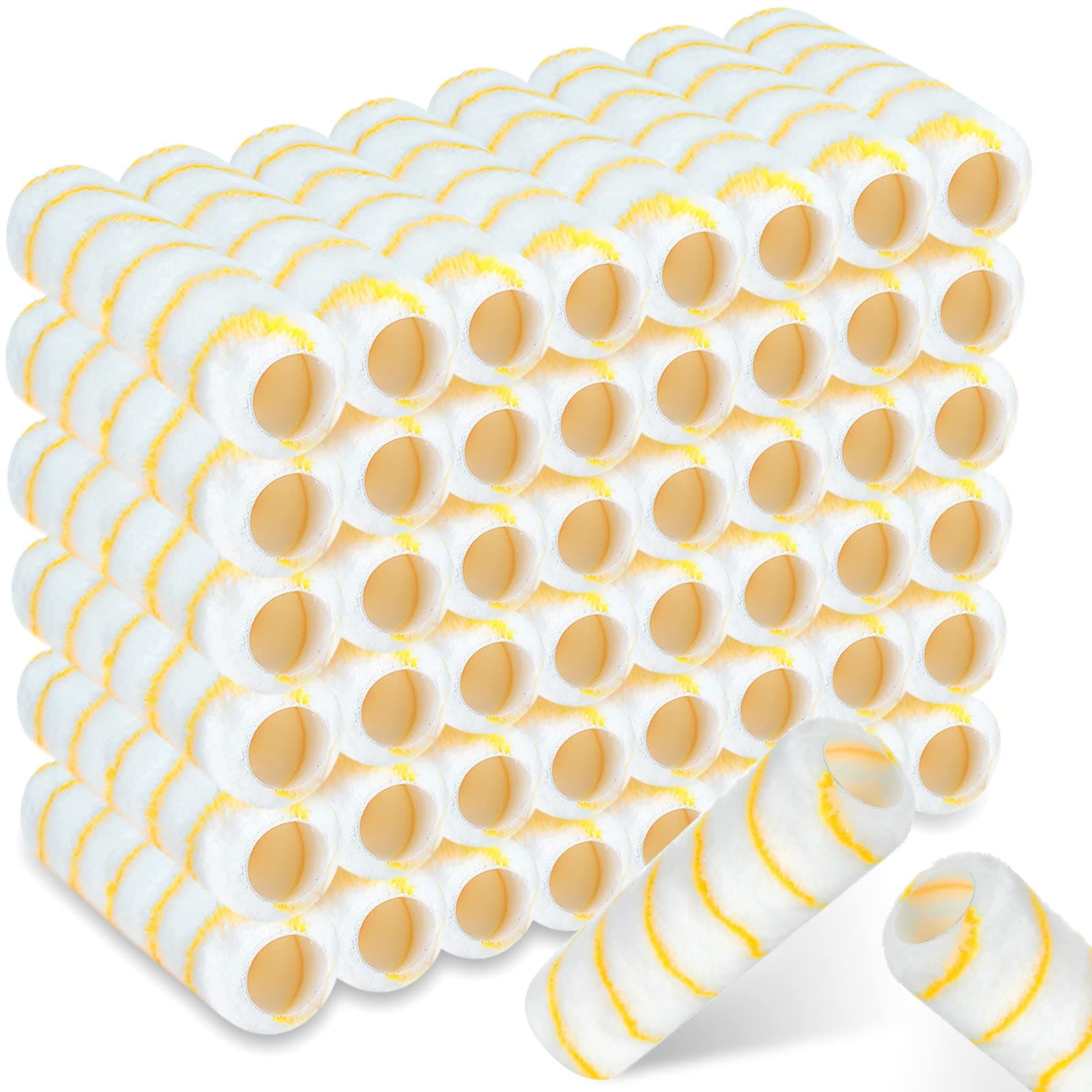 Pinkunn 48 Pcs Paint Roller Covers 9" x 1/2" Nap Microfiber Paint Roller Covers Bulk Refills Rollers for Painting House Painting Supplies for Walls, Ceilings and Drywall (Yellow Stripe)