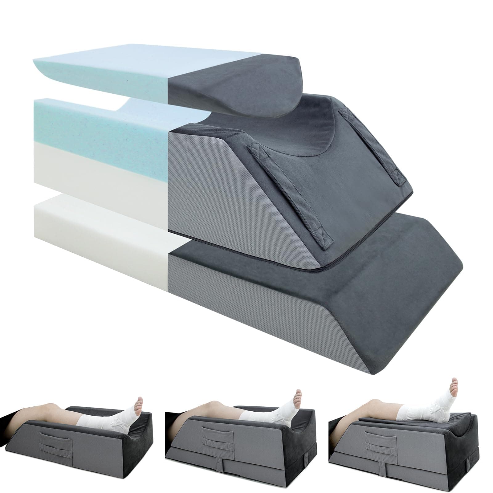 Leg Elevation Pillows for After Surgery,4-Height Adjustable Leg Elevating Pillow,Knee Surgery Recovery Equipment,Improving Blood Circulation,Ankle/Foot Surgery Swelling, Washable Cover