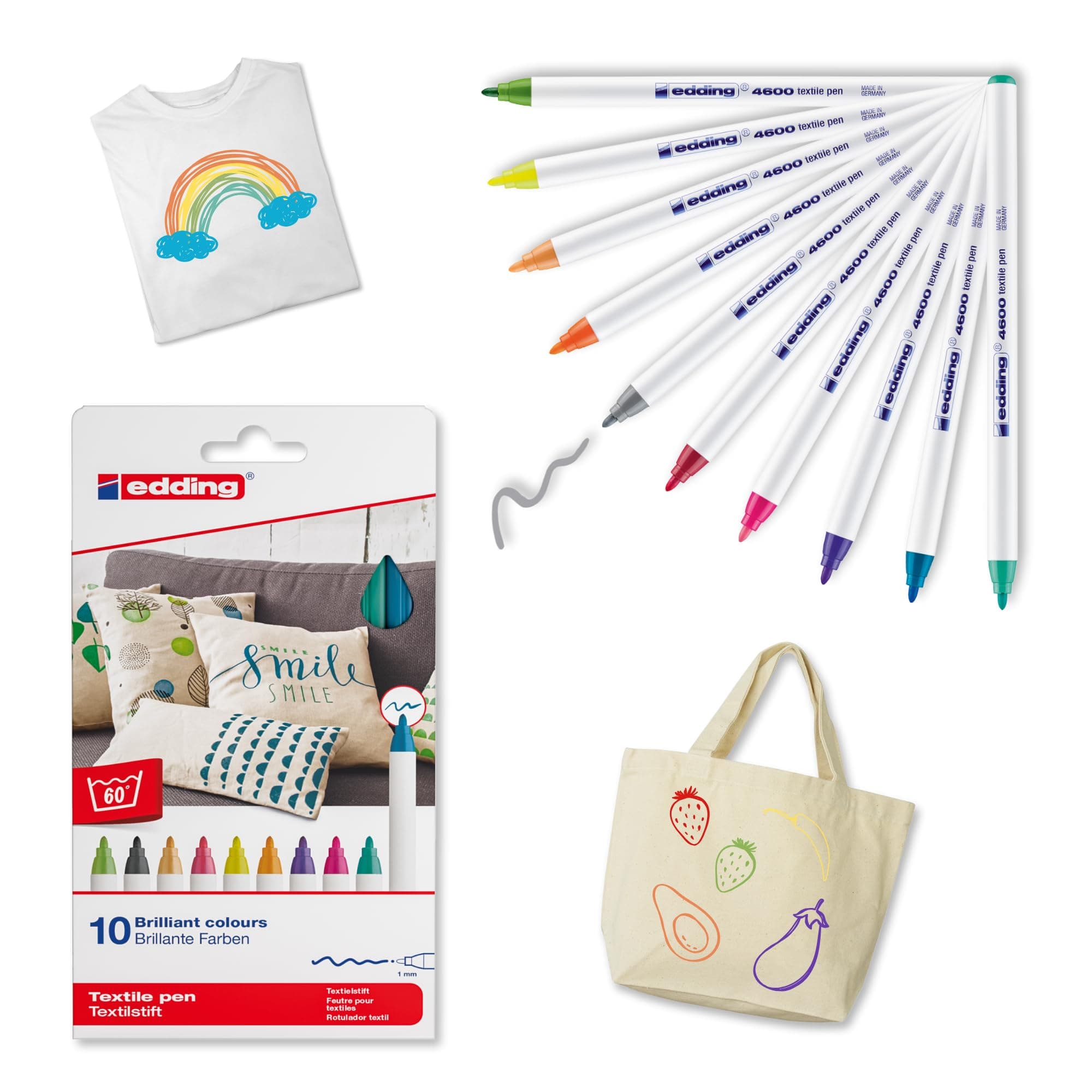 4600 Textile Marker Pens - 1mm Round Nib - Basic Colours - Wallet of 10