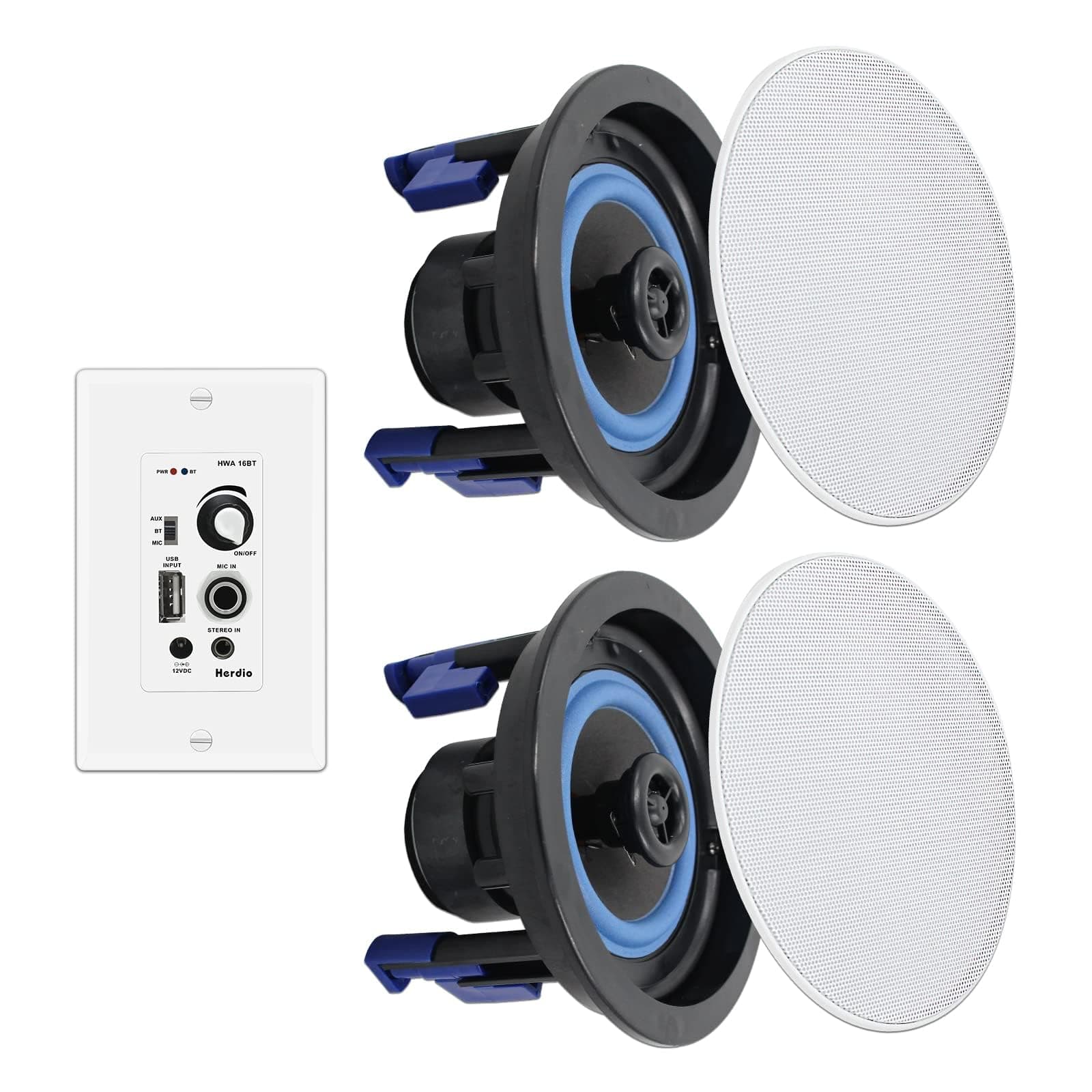 4 Inch Bluetooth Ceiling Speakers 160W Flush Mount in Wall Amplifier Receiver Suitable for Indoor Home & Covered Outdoor Porch (Pairs)