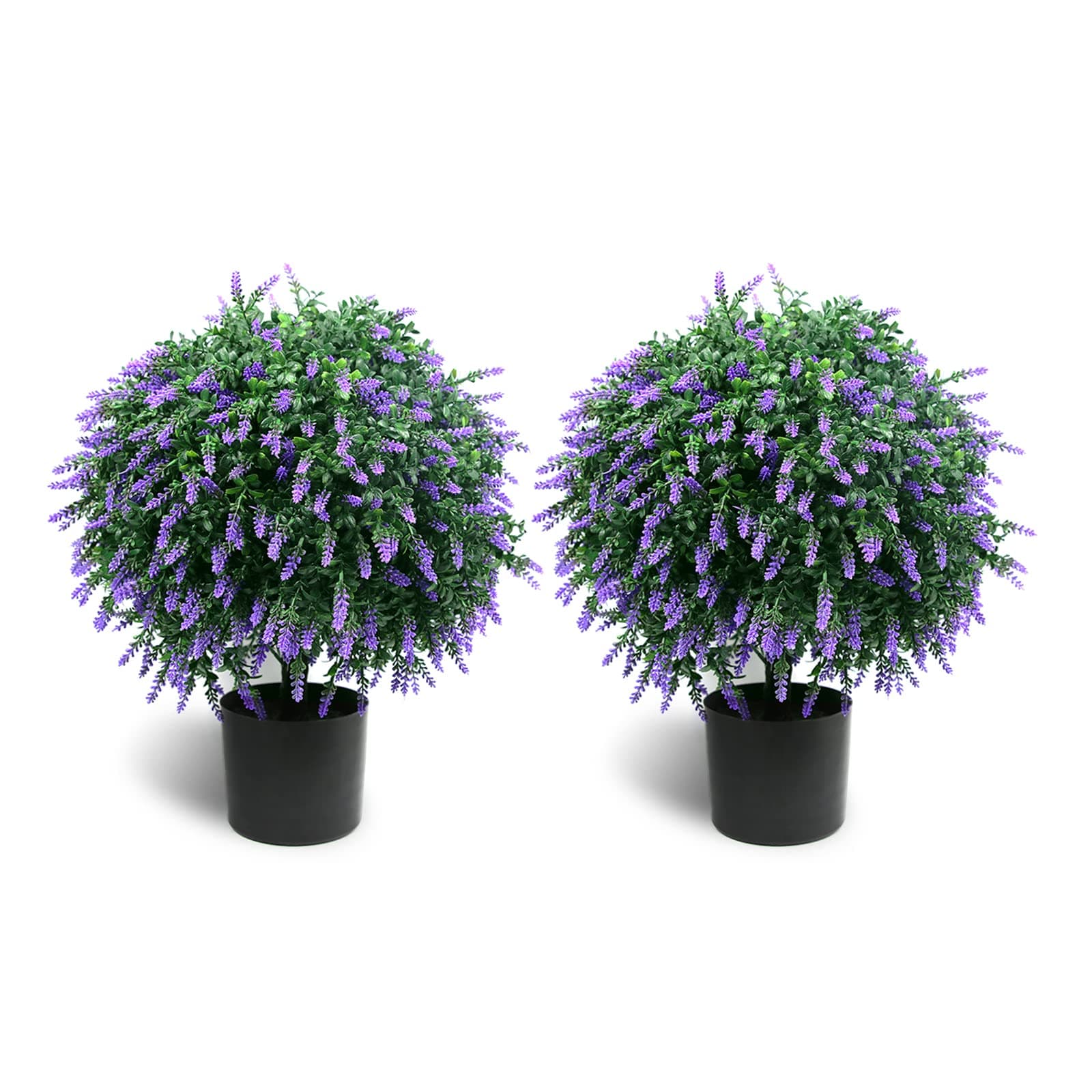 Sunnyglade 21.6” Tall Artificial Lavender Topiary Ball Tree Set of 2 Pack Potted Bushes UV Resistant Potted Plants for Indoor Outdoor Home Garden(Purple)
