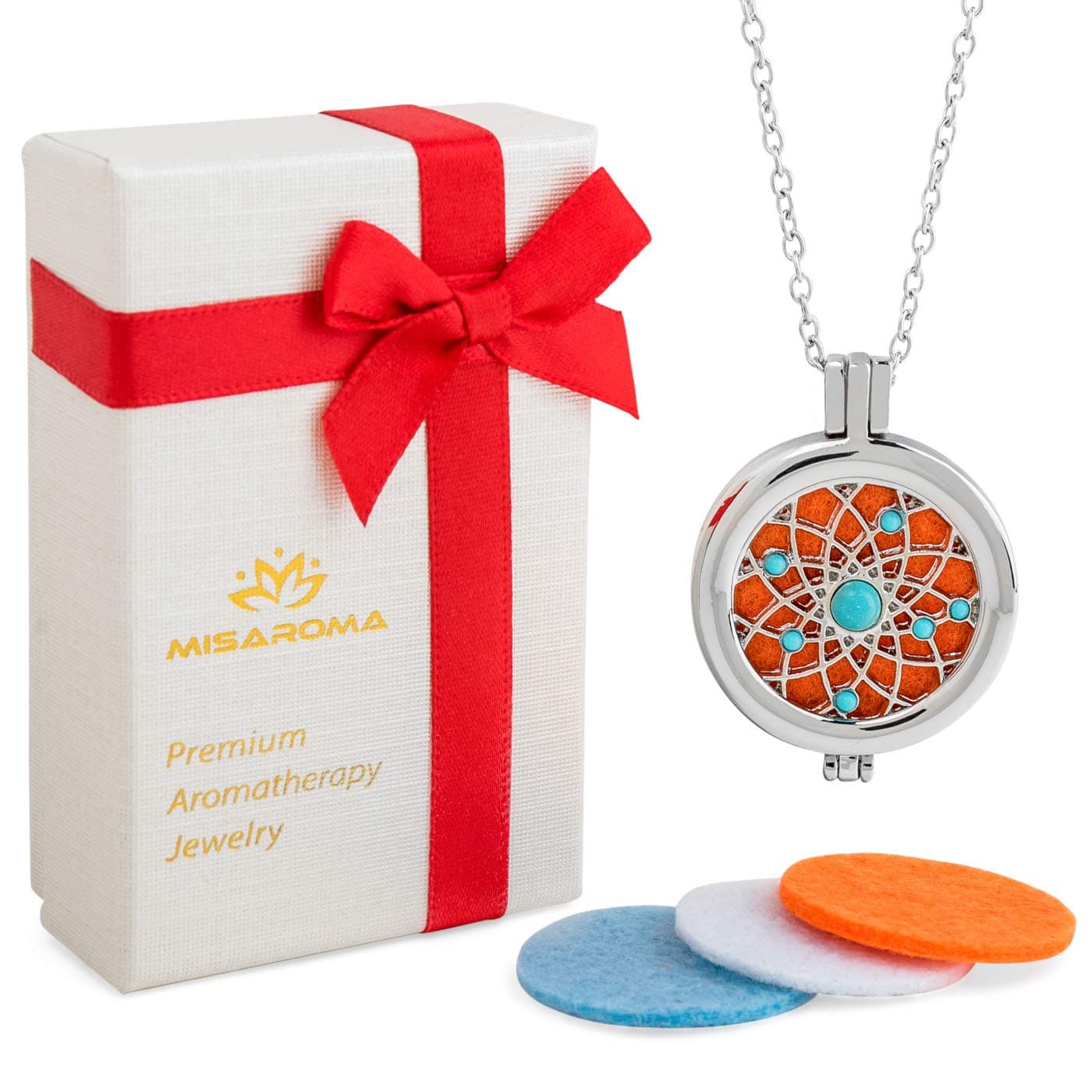 Aromatherapy Essential Oil Necklace Diffuser Locket Pendant. Upgraded Solid Back Essential Oil Diffuser with 24" Chain with Refill Pads