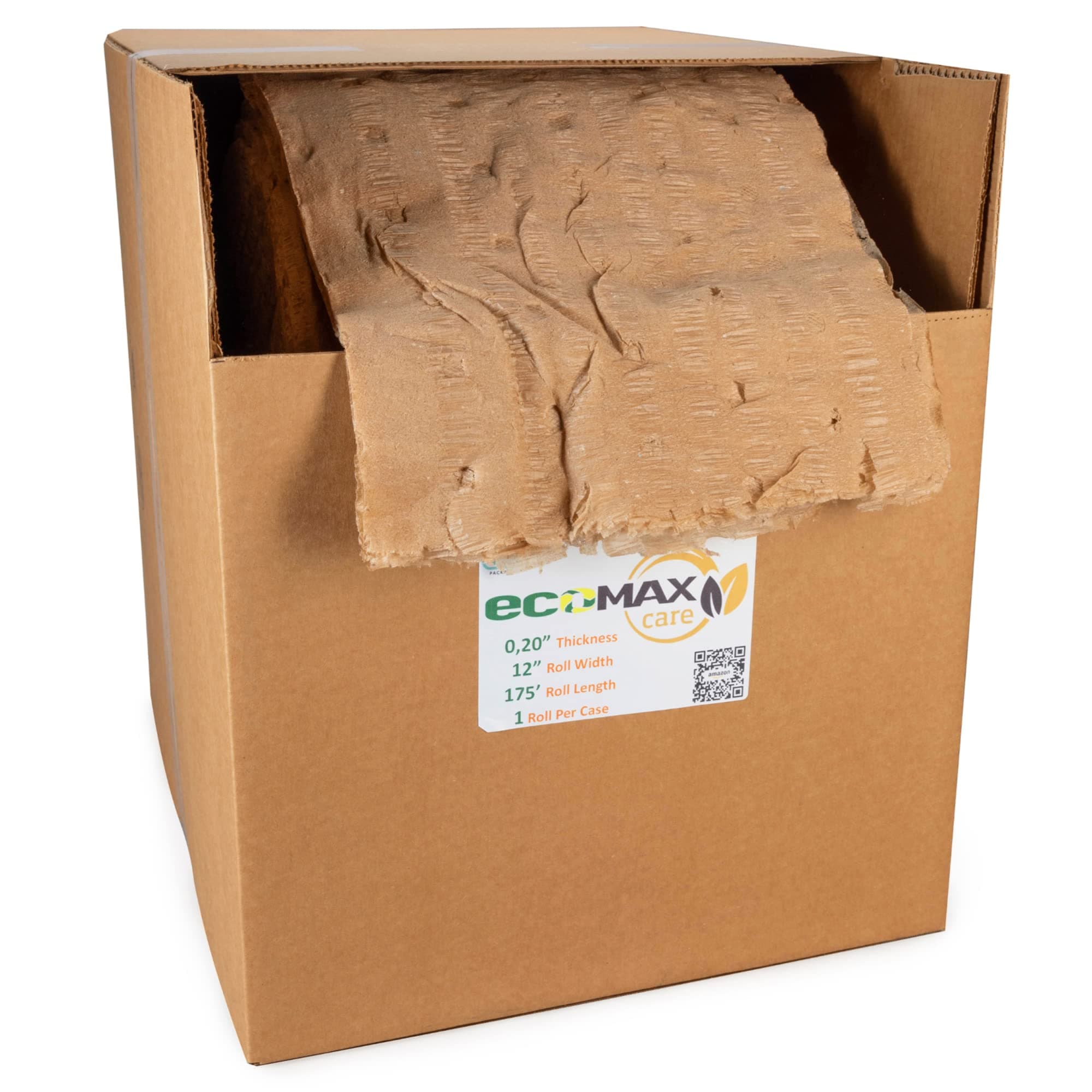 IDL Packaging 12" x 175' EcoMax™ Kraft Paper Cellulose Wadding in Self-Dispensed Box - Cushioning Wrapping and Box Void Filling - Gentle Packing for Shipping, Moving, and Storing Fragile Items