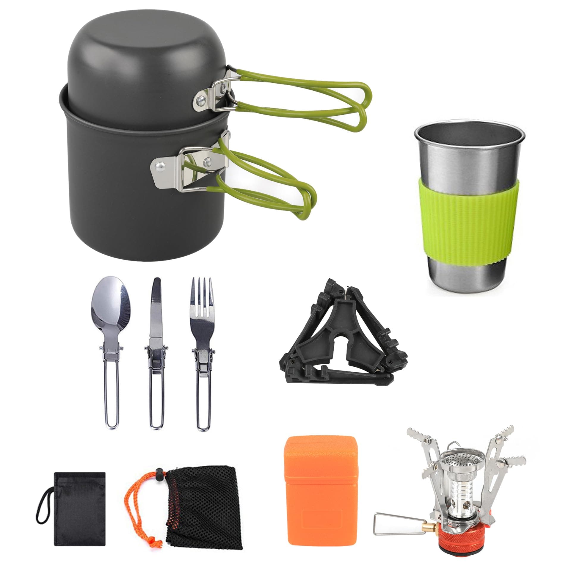 Wawasia Camping Cookware Stove Mess Kit, Cup, Fork Spoon Kit for Hiking and Picnic, Camping Cooking, Backpacking Gear, Mess kit