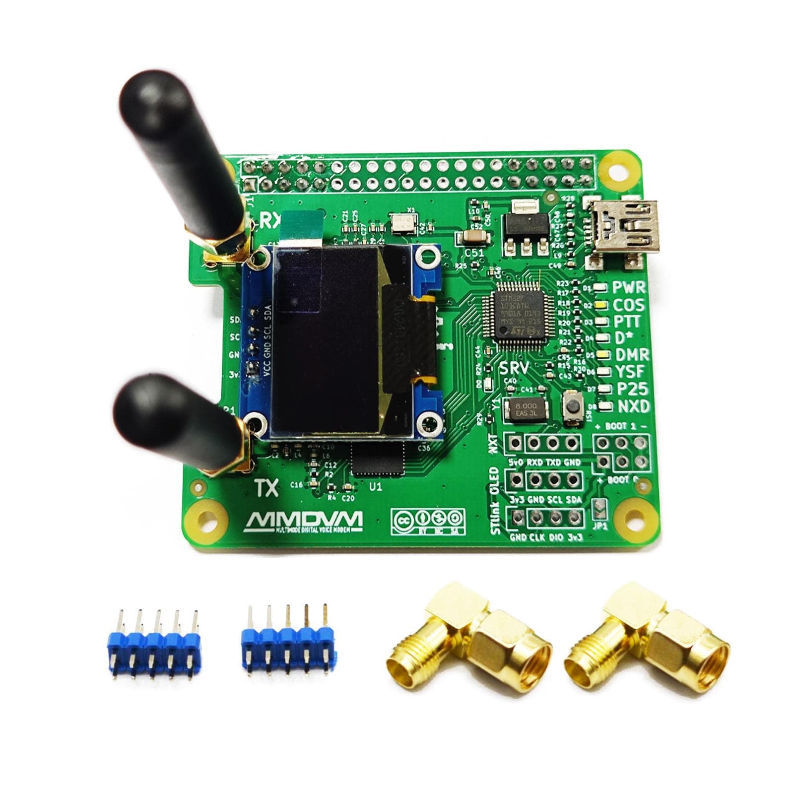 AURSINC MMDVM Duplex Hotspot Module Dual Hat V1.5.2 with 0.96 OLED Display Support P25 DMR YSF NXDN DMR Slot 1 + Slot 2 for R Pi 1, 2/2b, 3/3b/3b+, 4/4b, Pi Zero, Zero 2W with USB Port (with OLED)