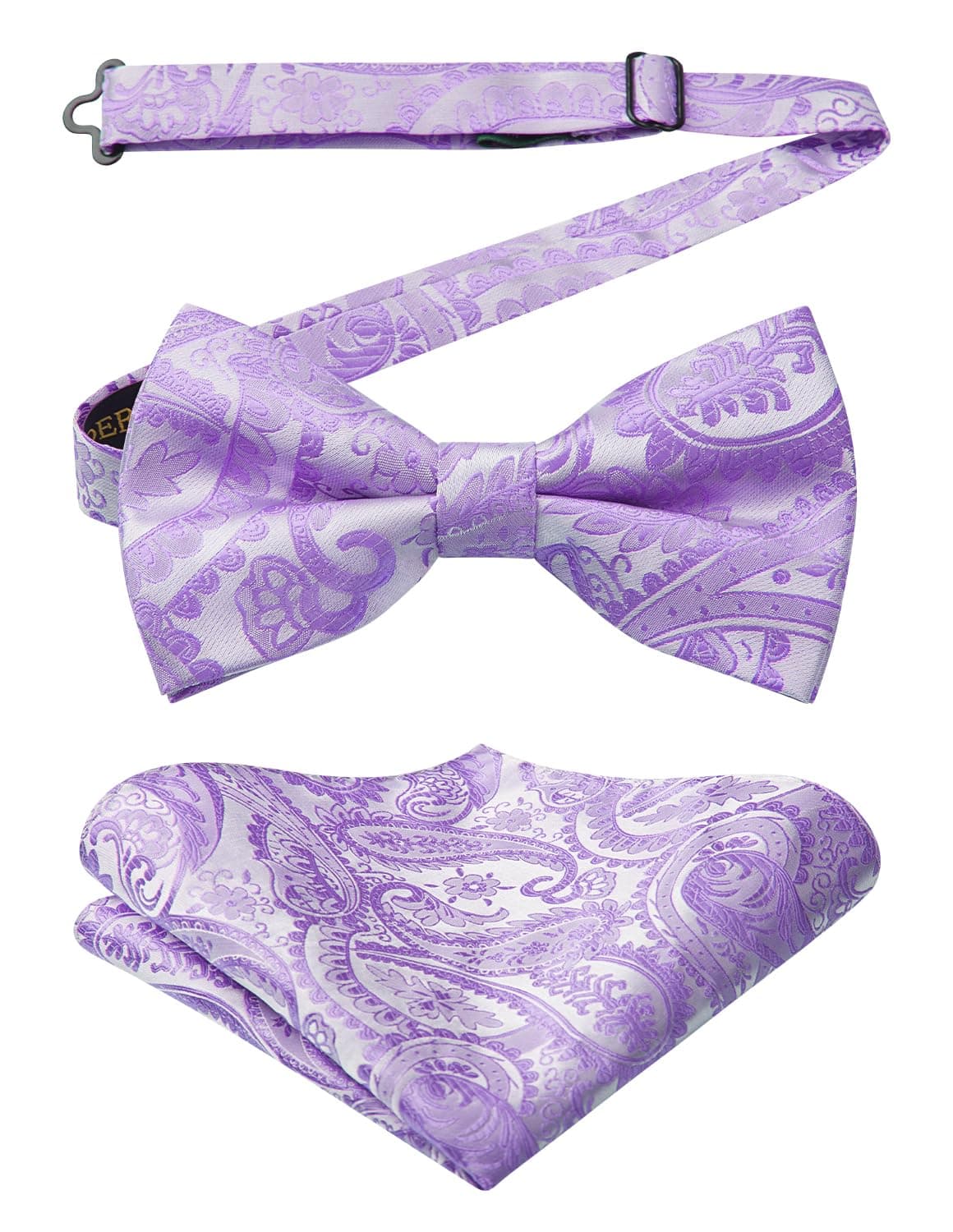 HISDERN Men's Solid Color Pre-tied Bow Tie Adjustable Tuxedo Two Layer Bow Tie and Pocket Square Set with Gift Box