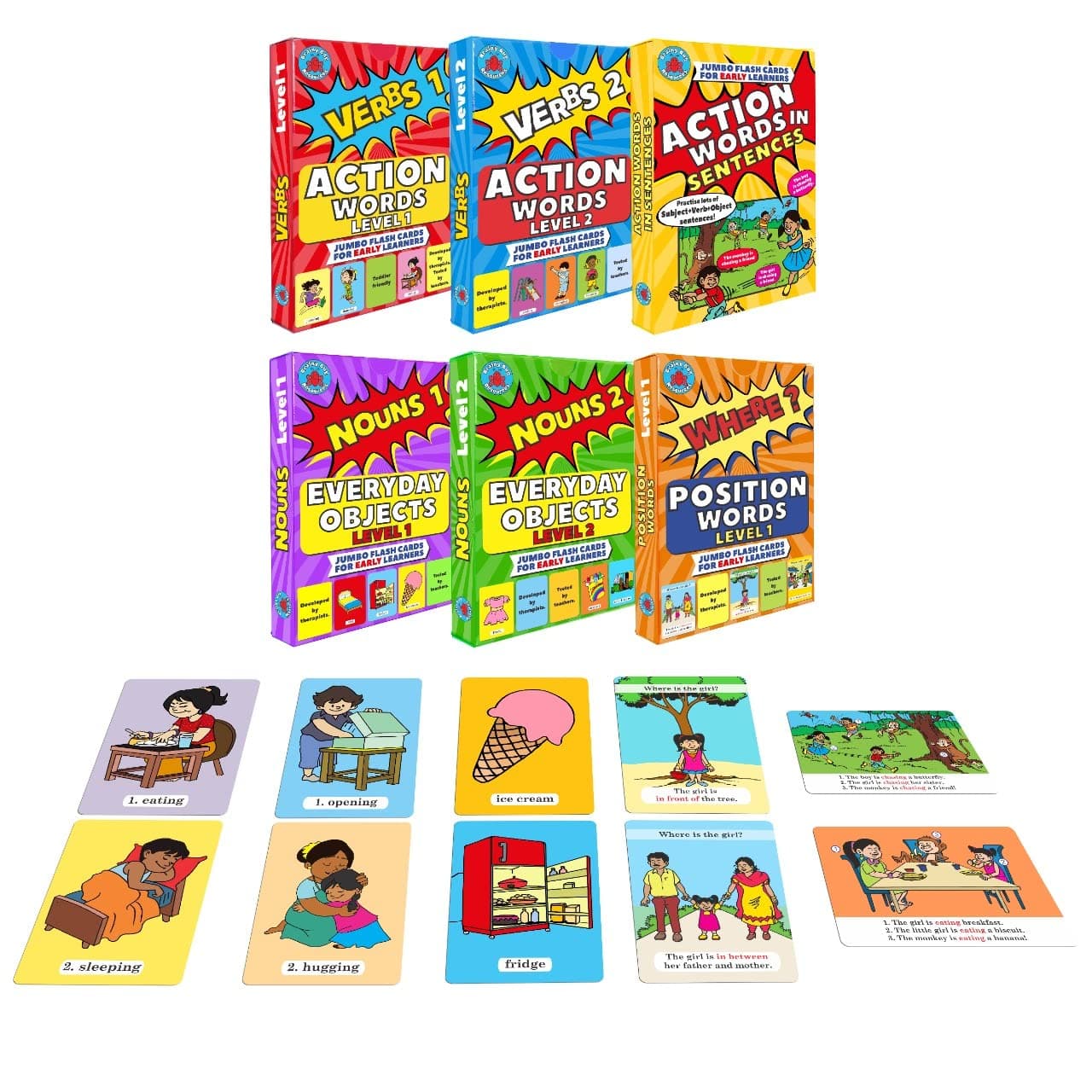 Flashcards with App-Enabled Audio Feature | Essential Language Pack | Nouns, Verbs, Action Words in Sentences, Prepositions | Early Years | Special Needs