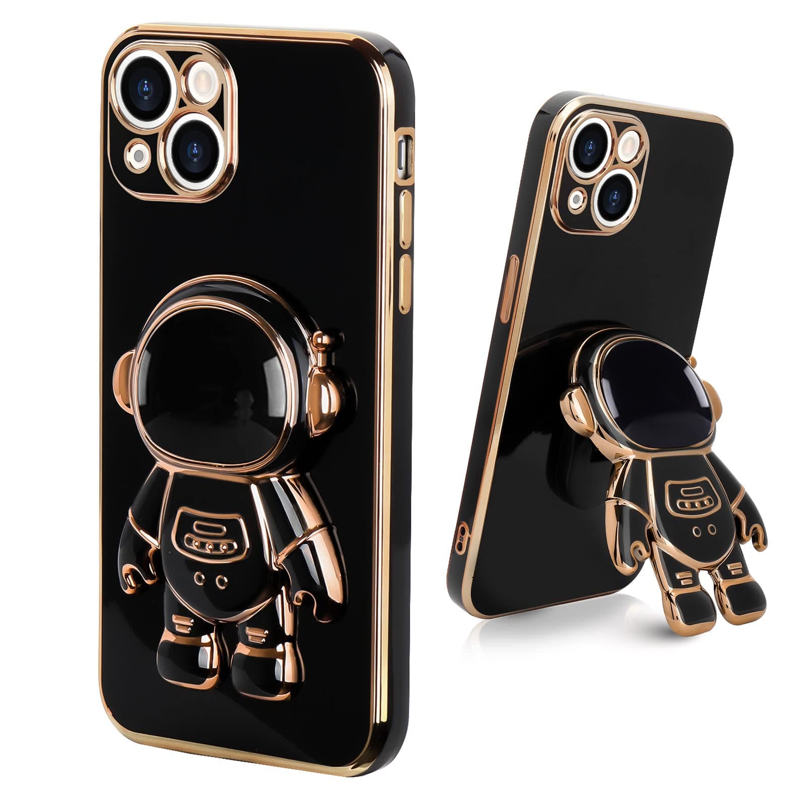 Compatible with iPhone 13 Case Cute 3D Astronaut Stand Design Camera Protection Shockproof Soft Back Cover for Apple iPhone 13 Phone Case Black