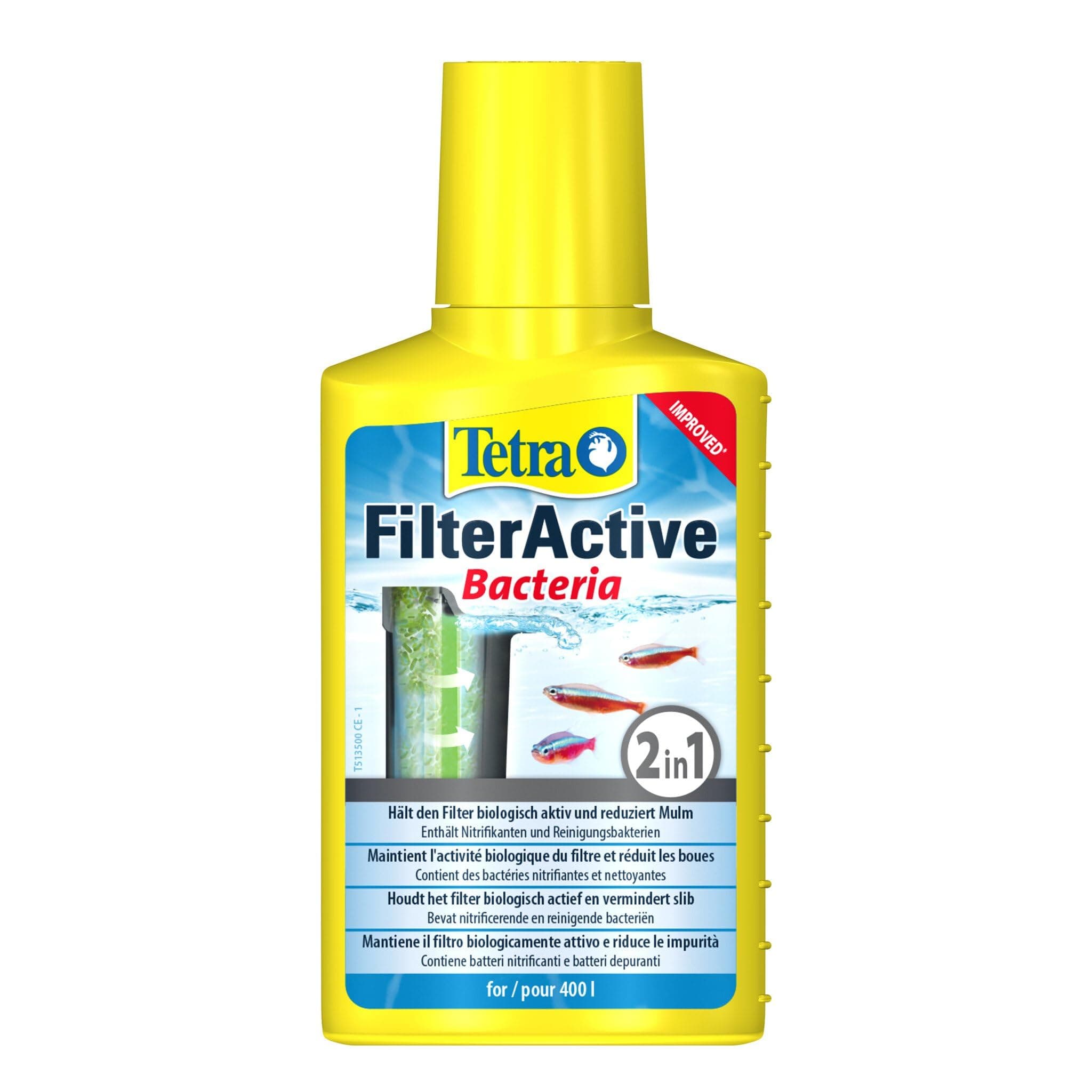 Tetra FilterActive filter starter with highly active Live Bacteria, supports biological activity in the aquarium, accelerates removal of harmful substances, optimises cleaning performance of the filter, various sizes