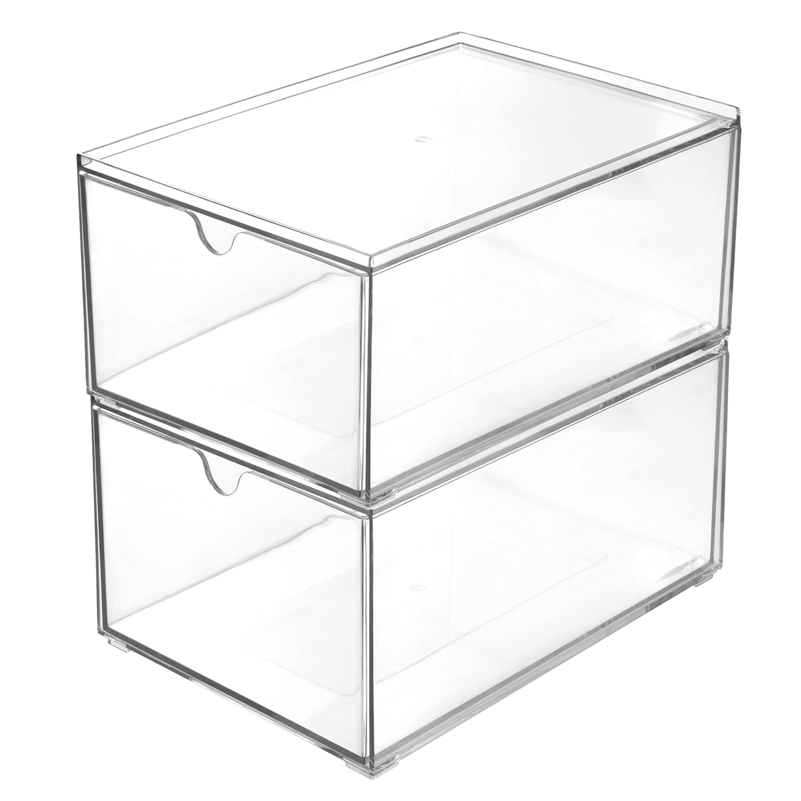 Youngever 2 Pack Stackable Plastic Organiser Drawers, Clear Cosmetic Organizers, Makeup Organiser Drawers