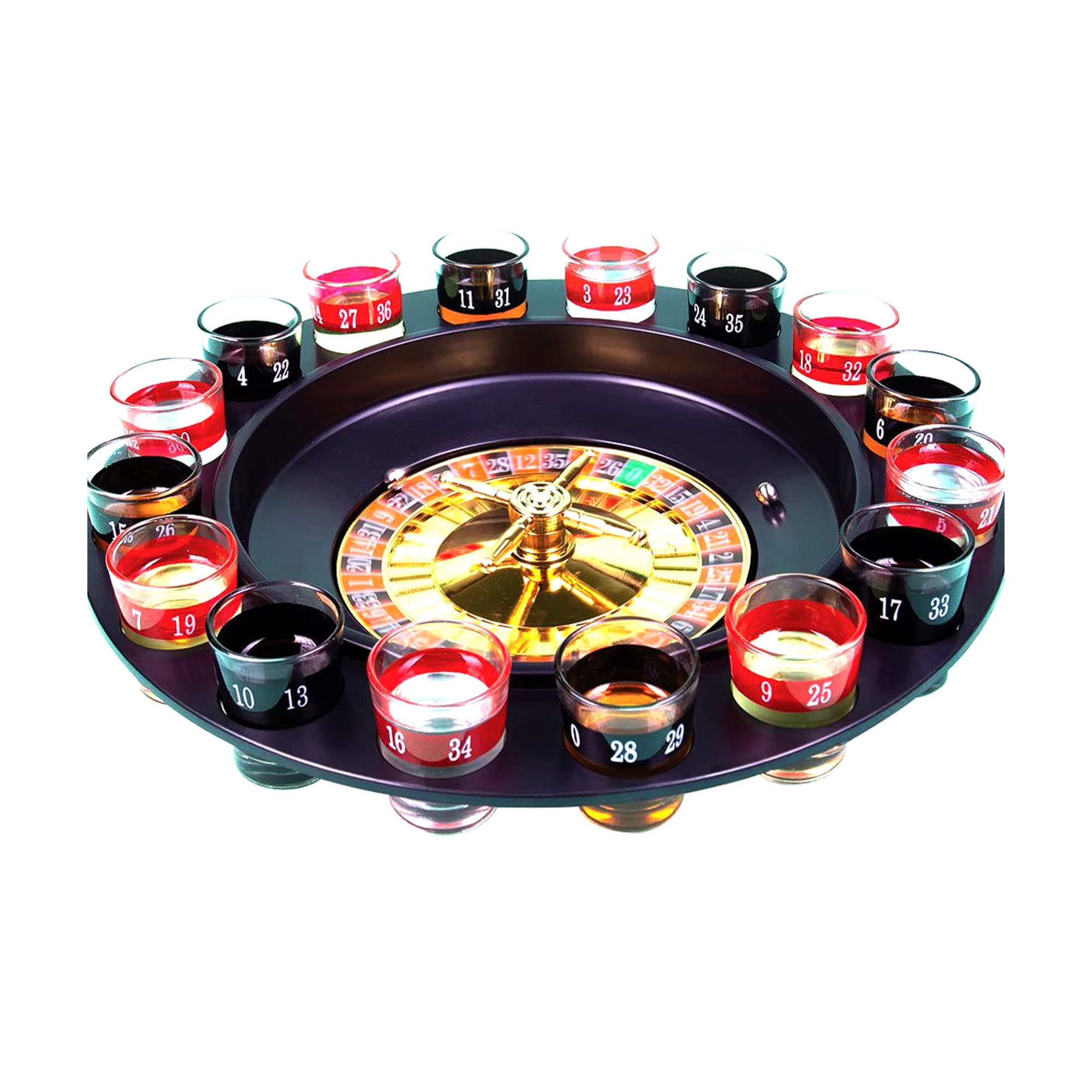 Roulette Drinking Game for Parties, 16 Numbered Black and Red Glasses Sturdy Roulette Spinning Game Set - Securely Package - 2 Metal Balls Included (1)