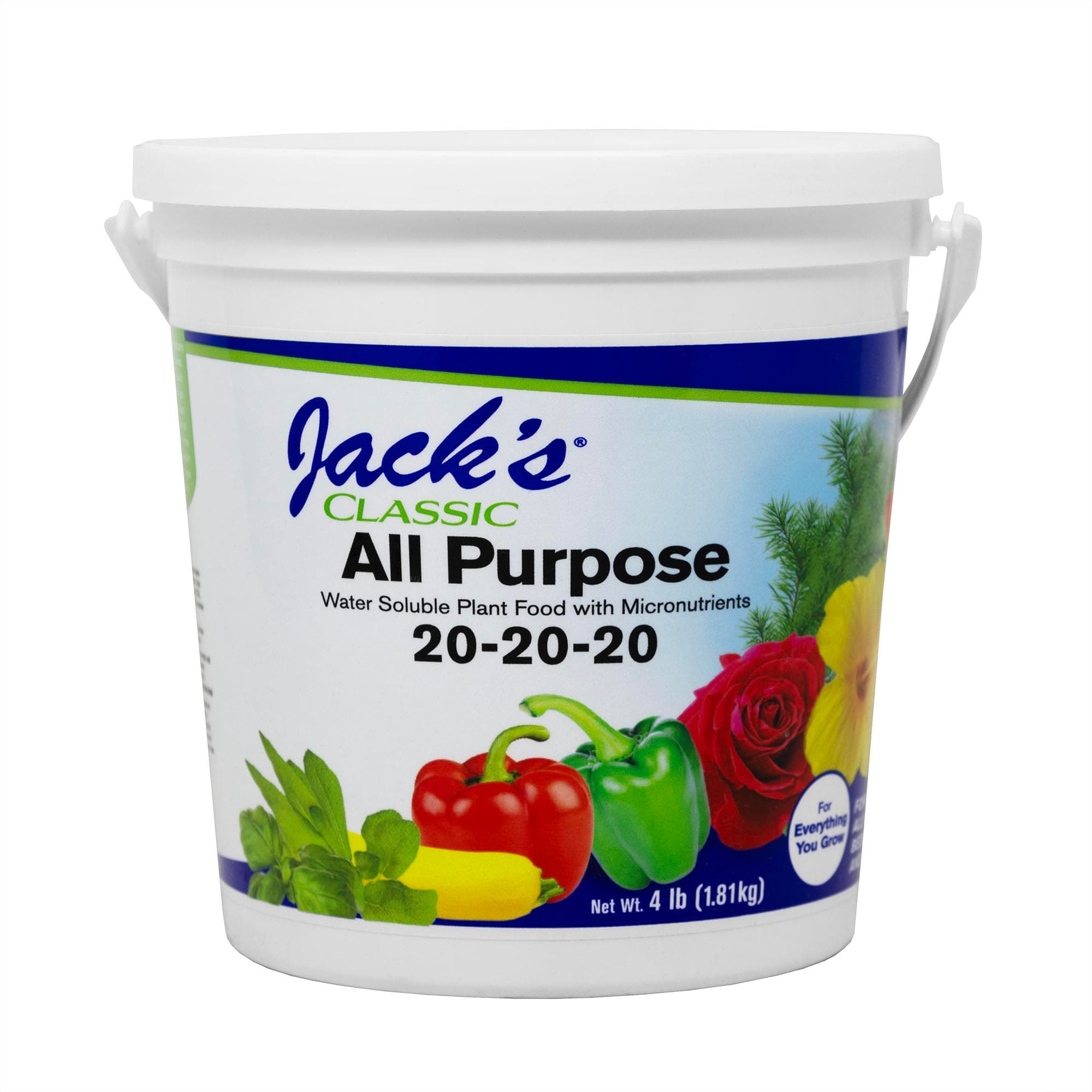 Jack's Classic 20-20-20 All Purpose Water-Soluble Fertilizer with Micronutrients to Provide General Growth on All Plants, 4lbs