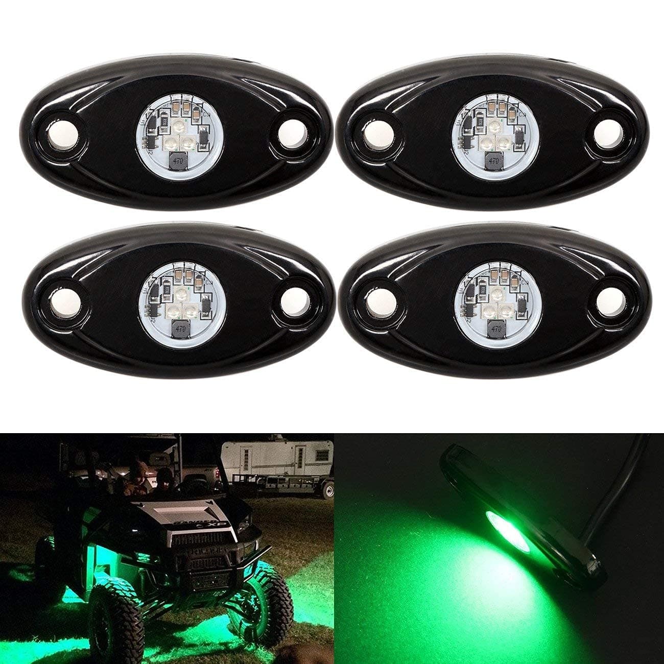 LEDUR LED Rock Light Kits Green 4PCS LED Neon Underglow Light Compatible with ATV SUV Offroad Truck Boat Underbody Glow Trail Rig Lamp Waterproof (4PCS,Green)