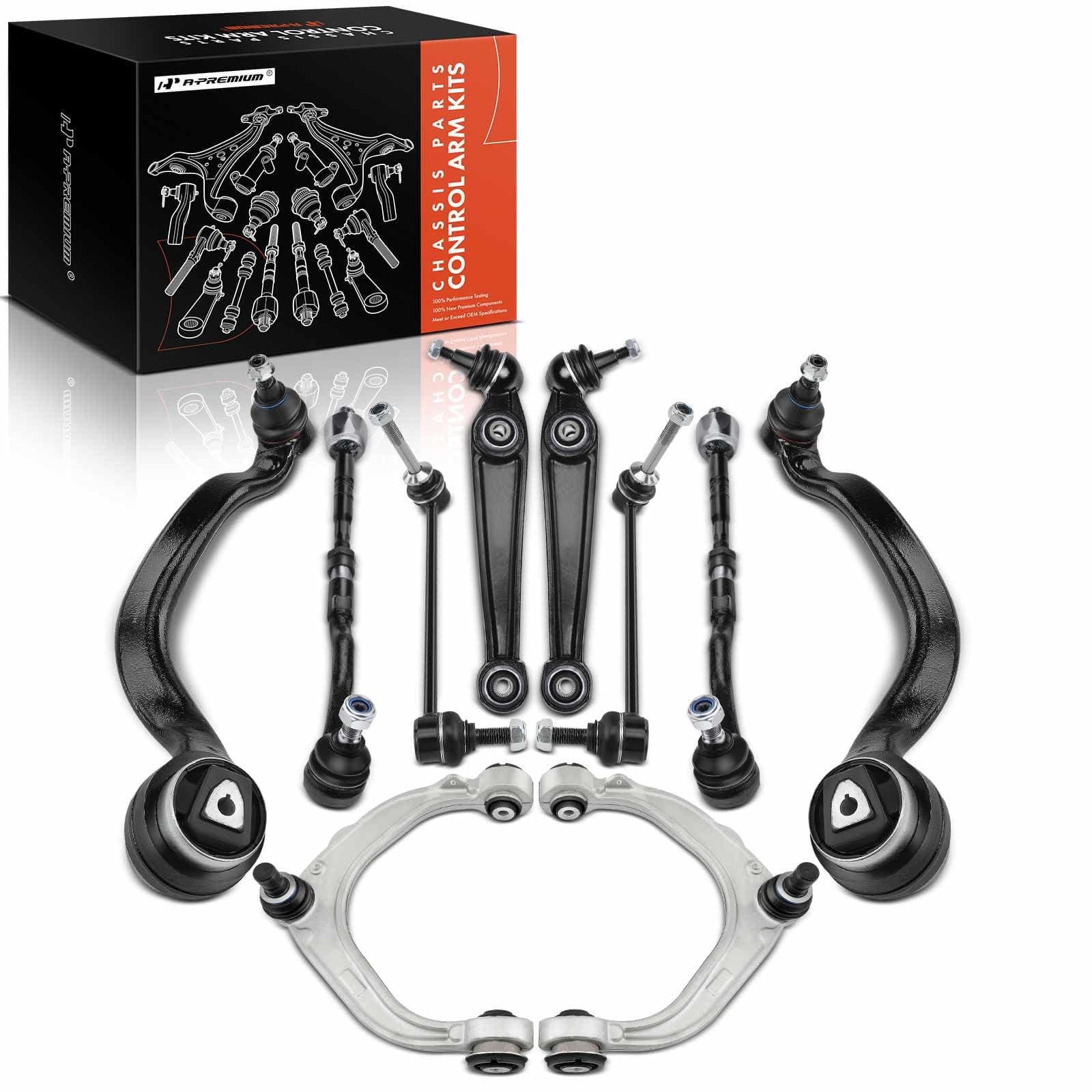 A-PremiumSet of 10, Front Upper & Lower Control Arm, Sway Bar Link, Inner Outer Tie Rod End Assembly, Compatible with BMW X5 2007-2013, X6 2008-2013