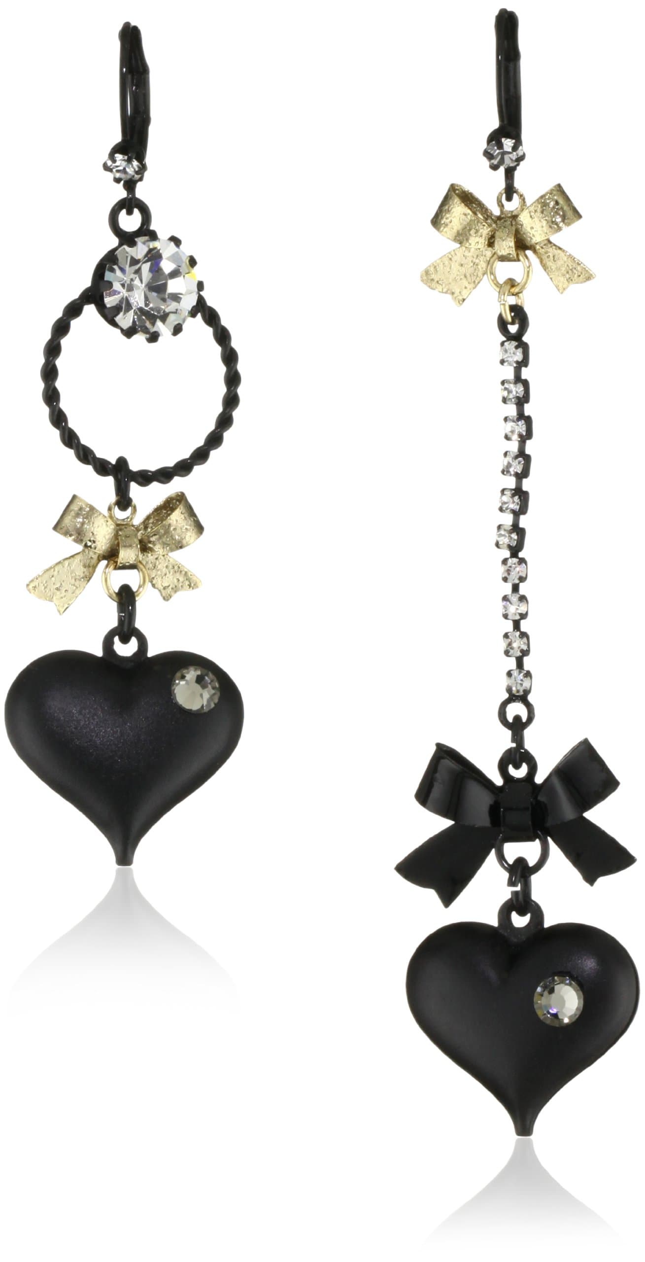 Betsey Johnson Heart/Bow Drop Earrings