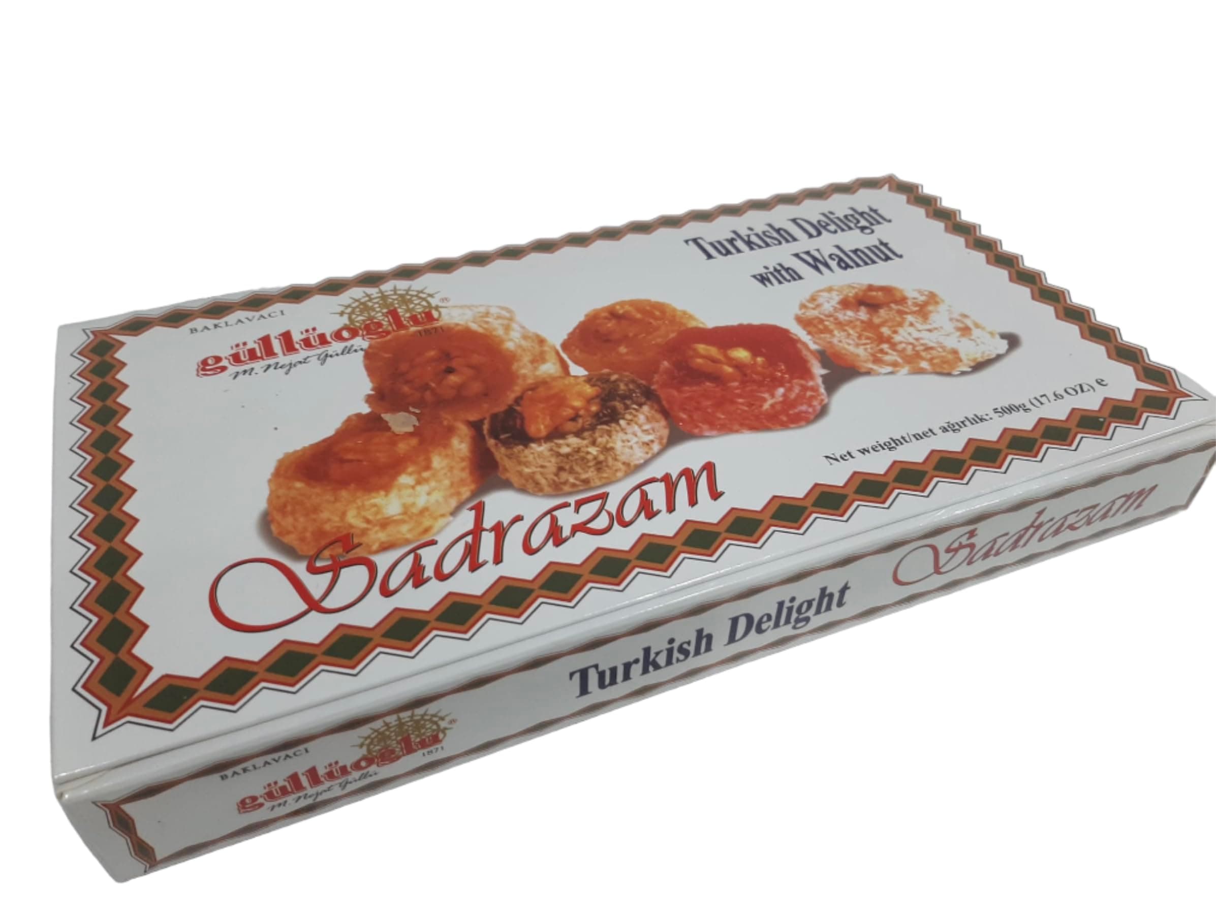 Gulluoglu Turkish Delight with Walnut, 17.6oz - 500gr (1 pack), daily fresh shipment from Istanbul/Turkey