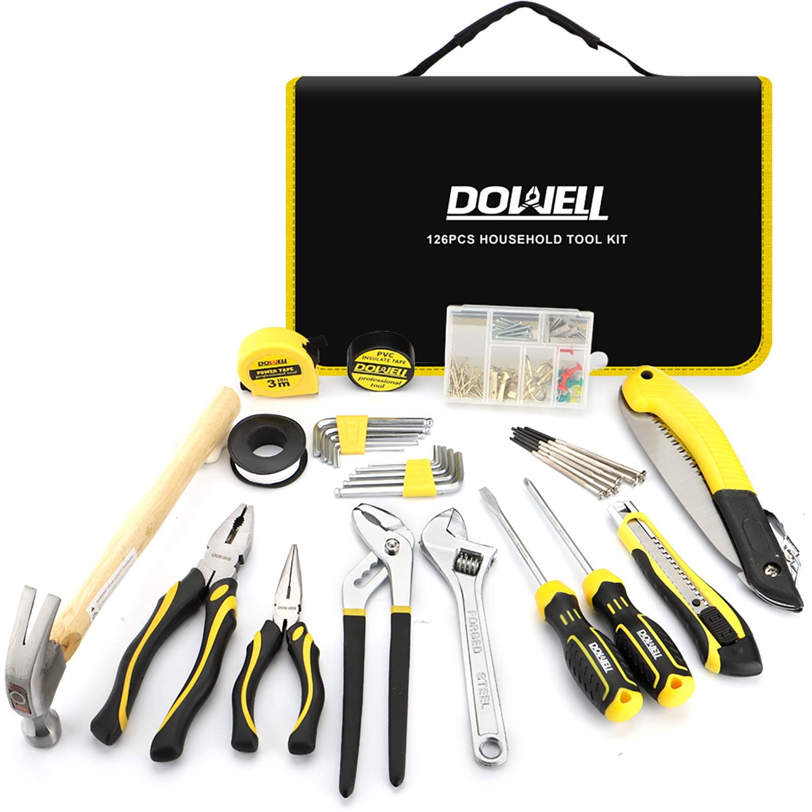 DOWELL Tool Set Household Homeowner Tool Kit Set 126 Piece with Pliers Wrench Set Screwdrivers Tool Bag Storage Case